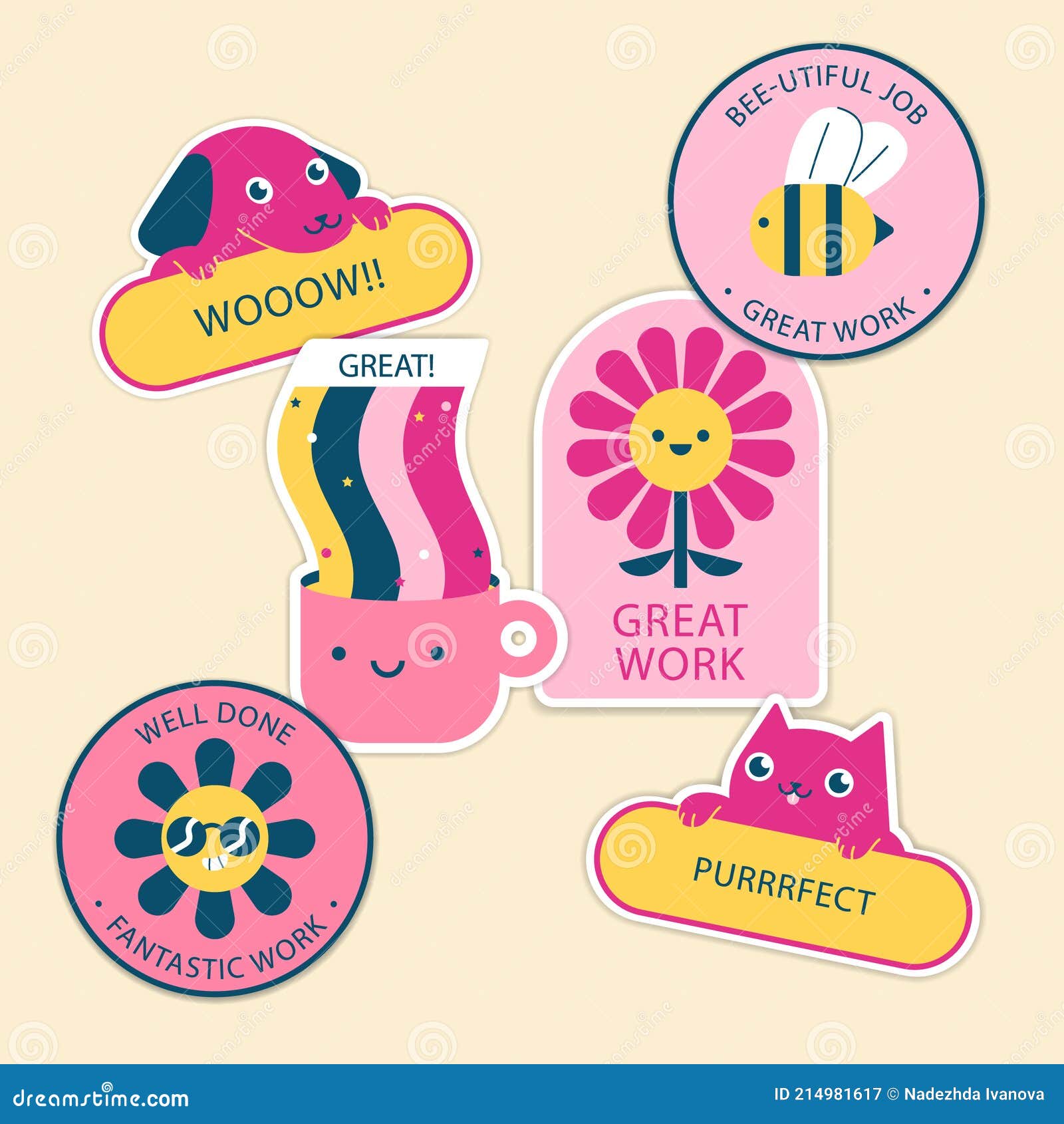 Set of Good Job and Great Job Stickers Vector Illustration. Stock Vector -  Illustration of praise, lettering: 214981041