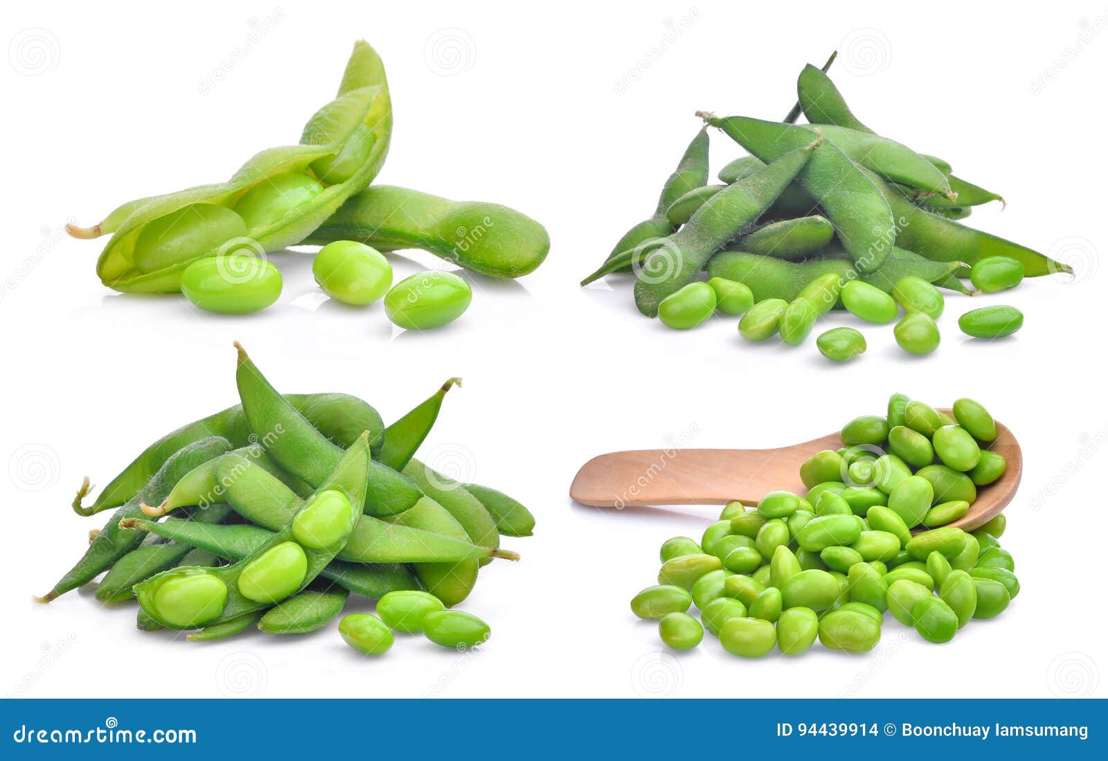 Set of Green Edamame Beans Isolated on White Stock Photo - Image of