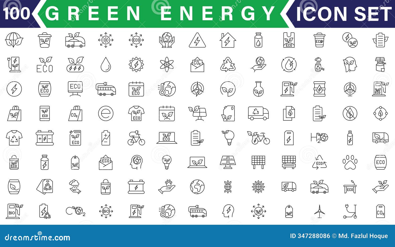 set of green energy thin line icons. icons for renewable energy, green technology.  s for you projects. 