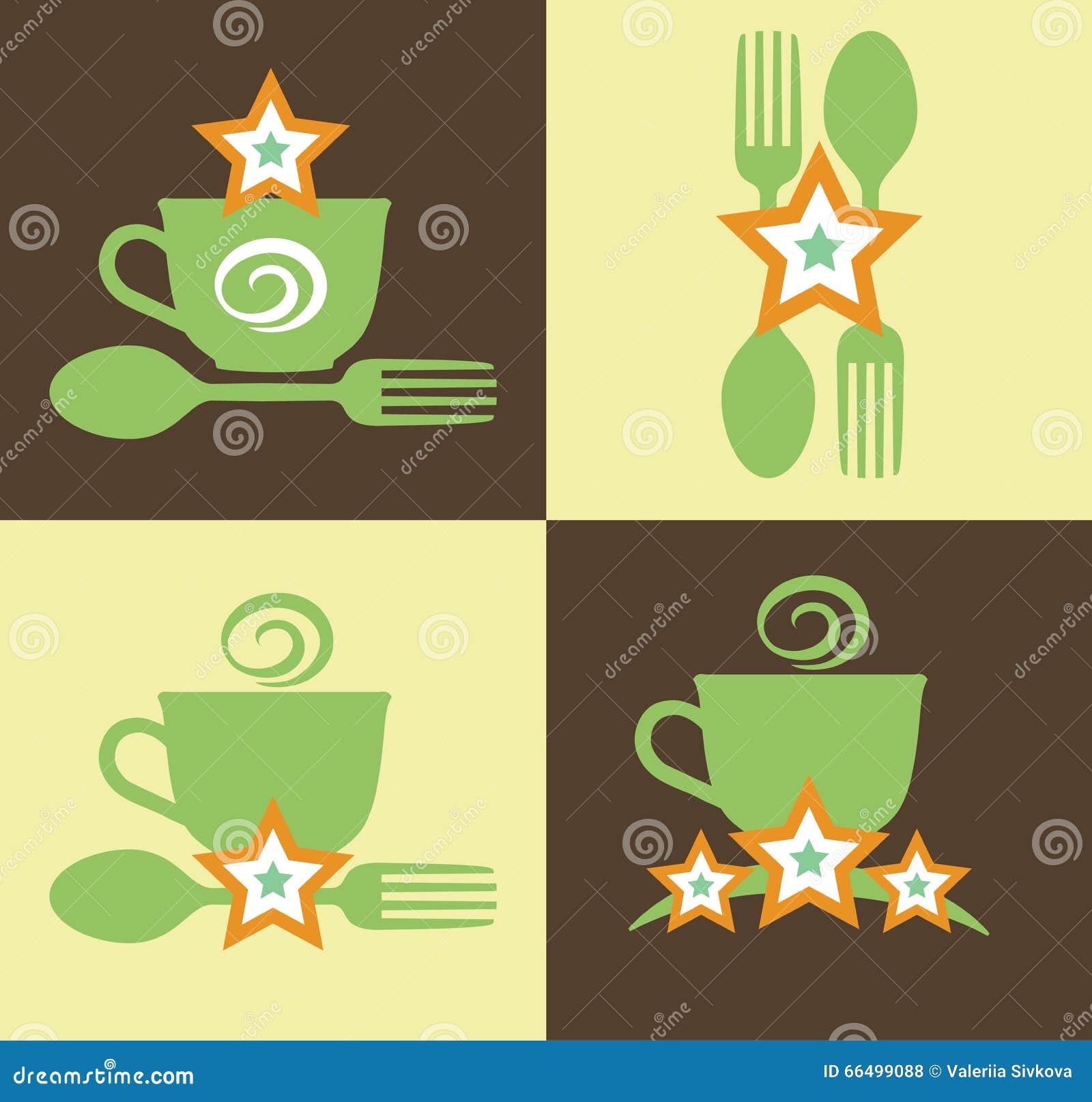 Set Green Logo With Word Fast Food Design Elements Cap Spoon And