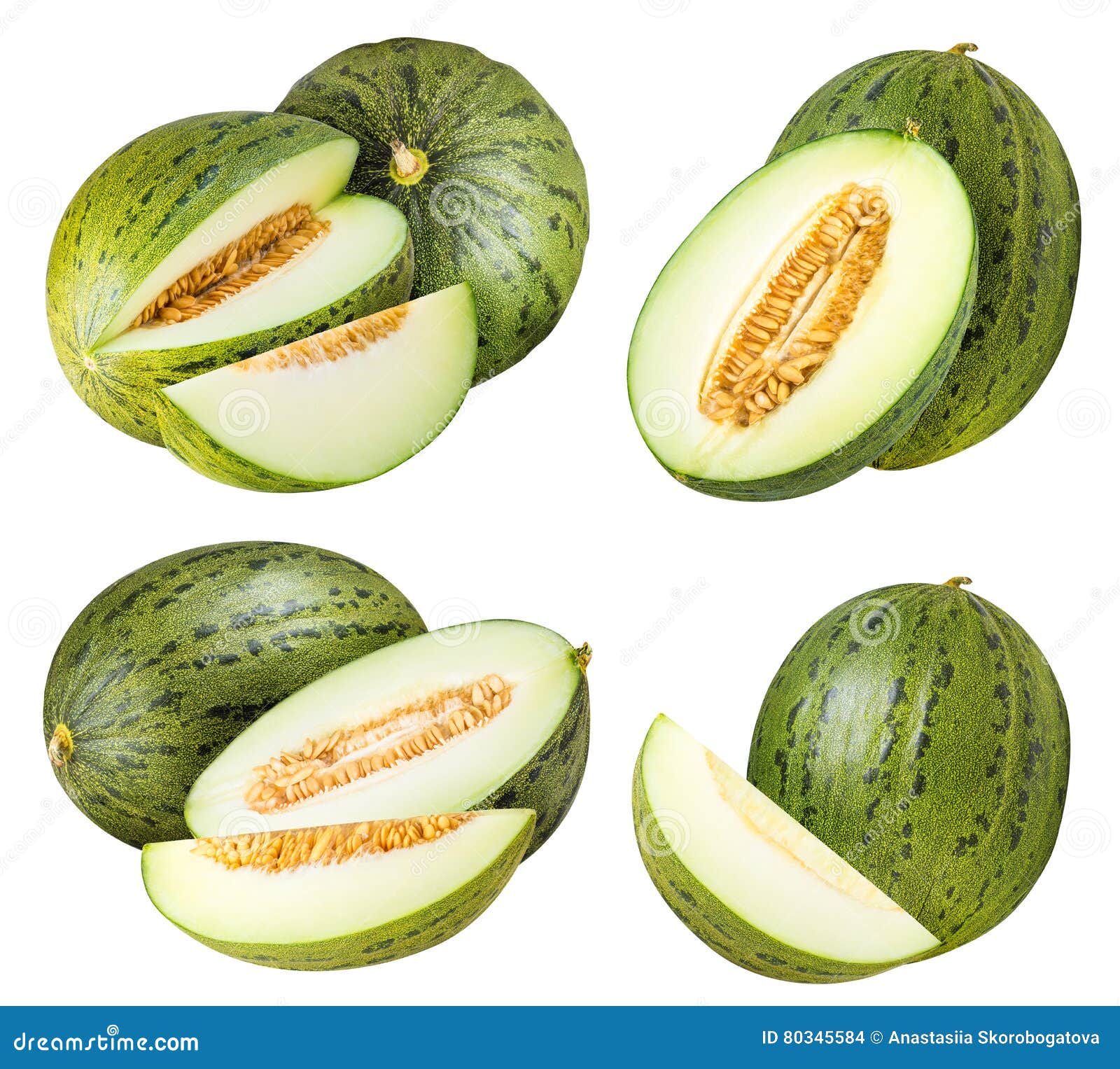 Set of Green Melons Isolated on White Background Stock Photo Image of