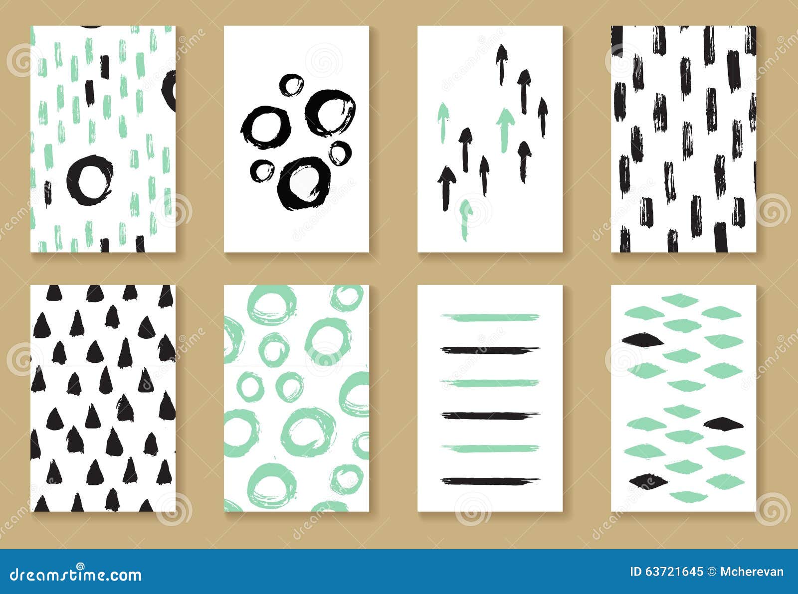 Set Greeting Business Card Templates In Black White And Mint Colors Ink Painted Hand Drawn Cards Stock Illustration Illustration of brush