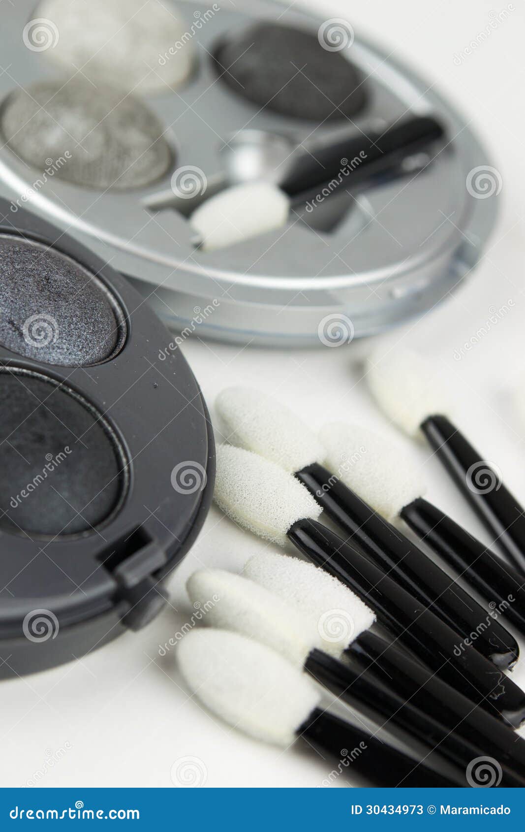 Set of Grey Eye Shadow and Applicator Brushes Stock Image Image of