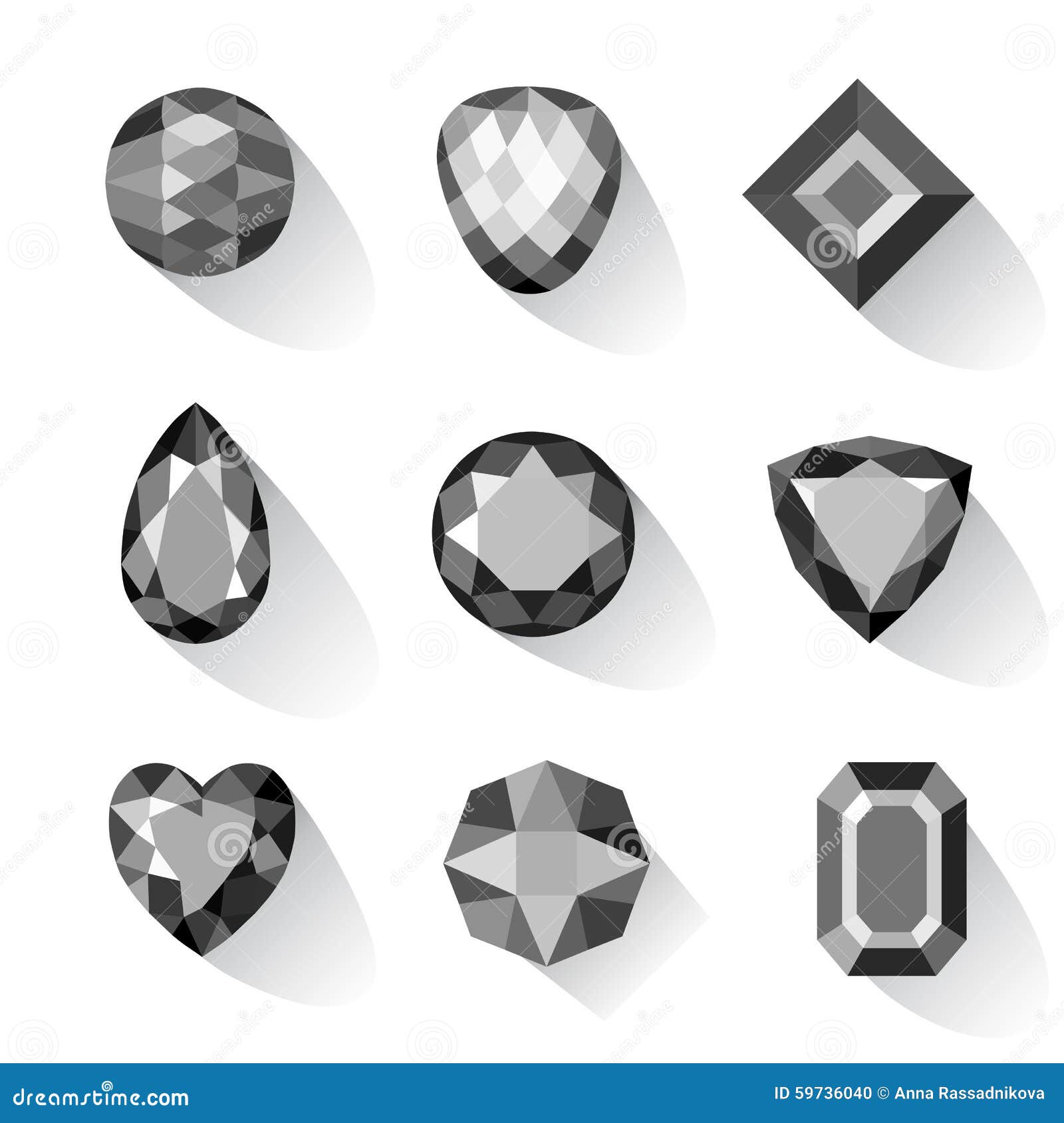 Set of Greyscale, Black Gems Stock Vector - Illustration of shiny