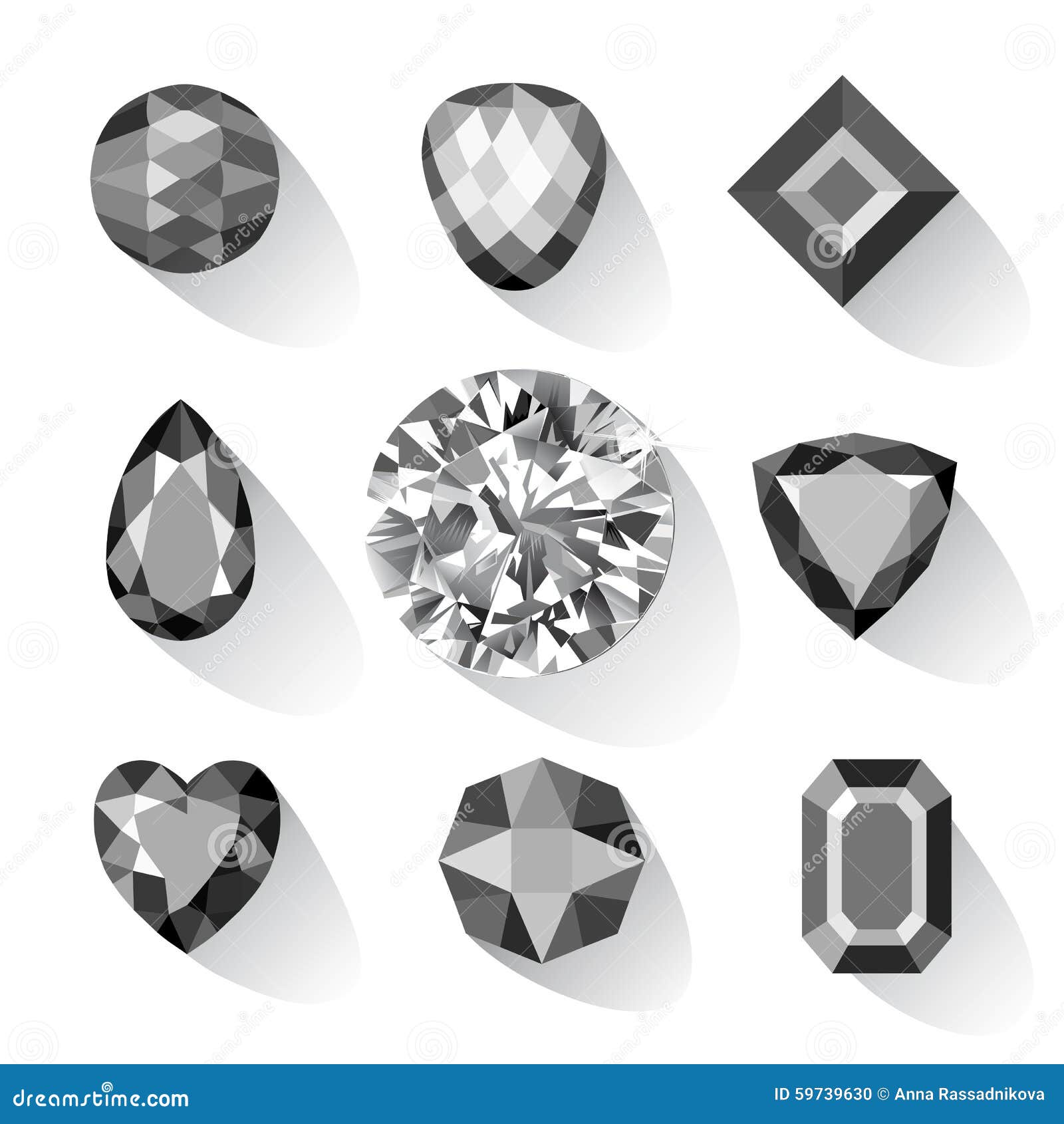 Set of Greyscale, Black Gems Stock Vector - Illustration of icon, beauty:  59739630