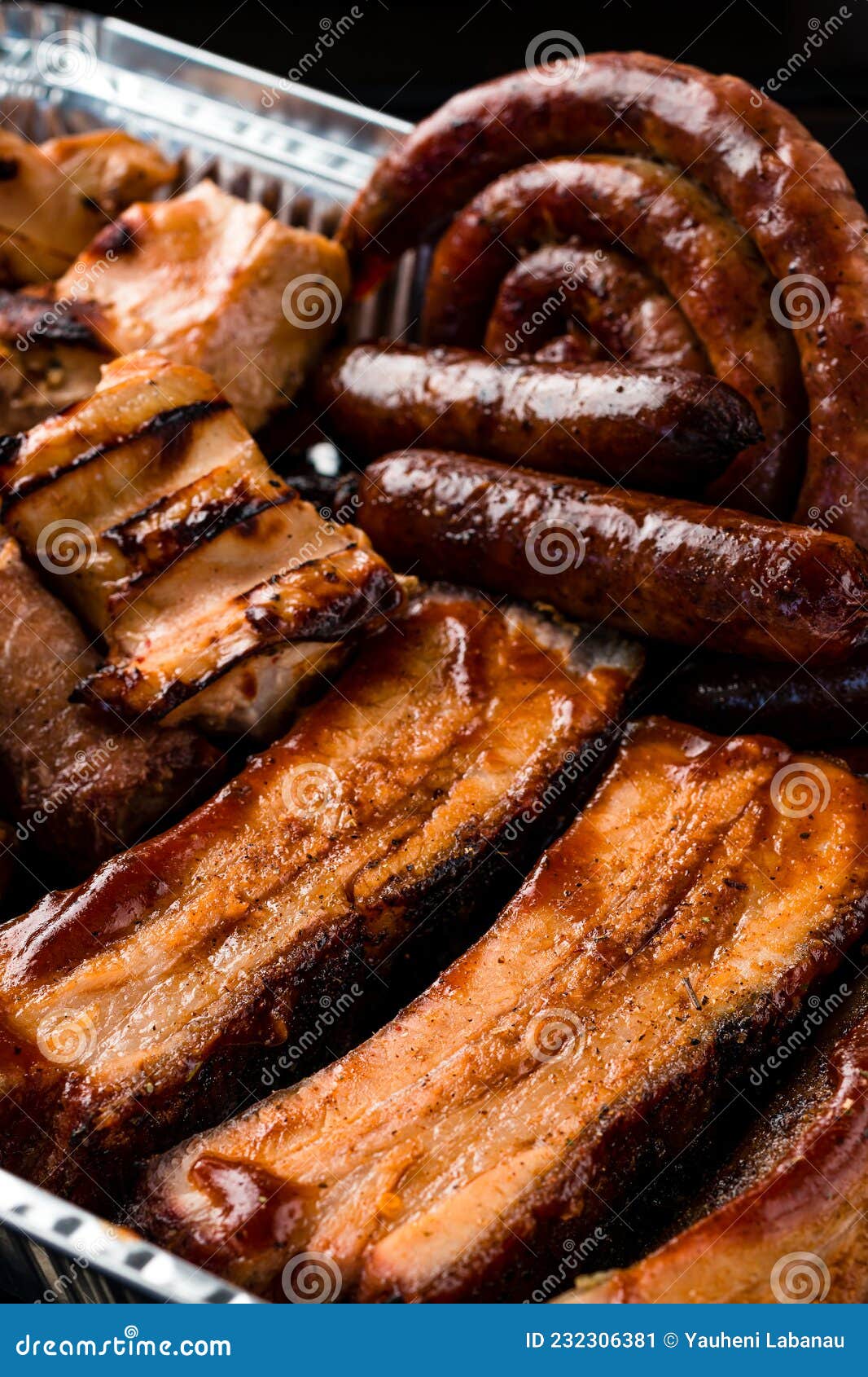 Set of Grilled Ribs and BBQ Meat in a Delivery Box Stock Image Image