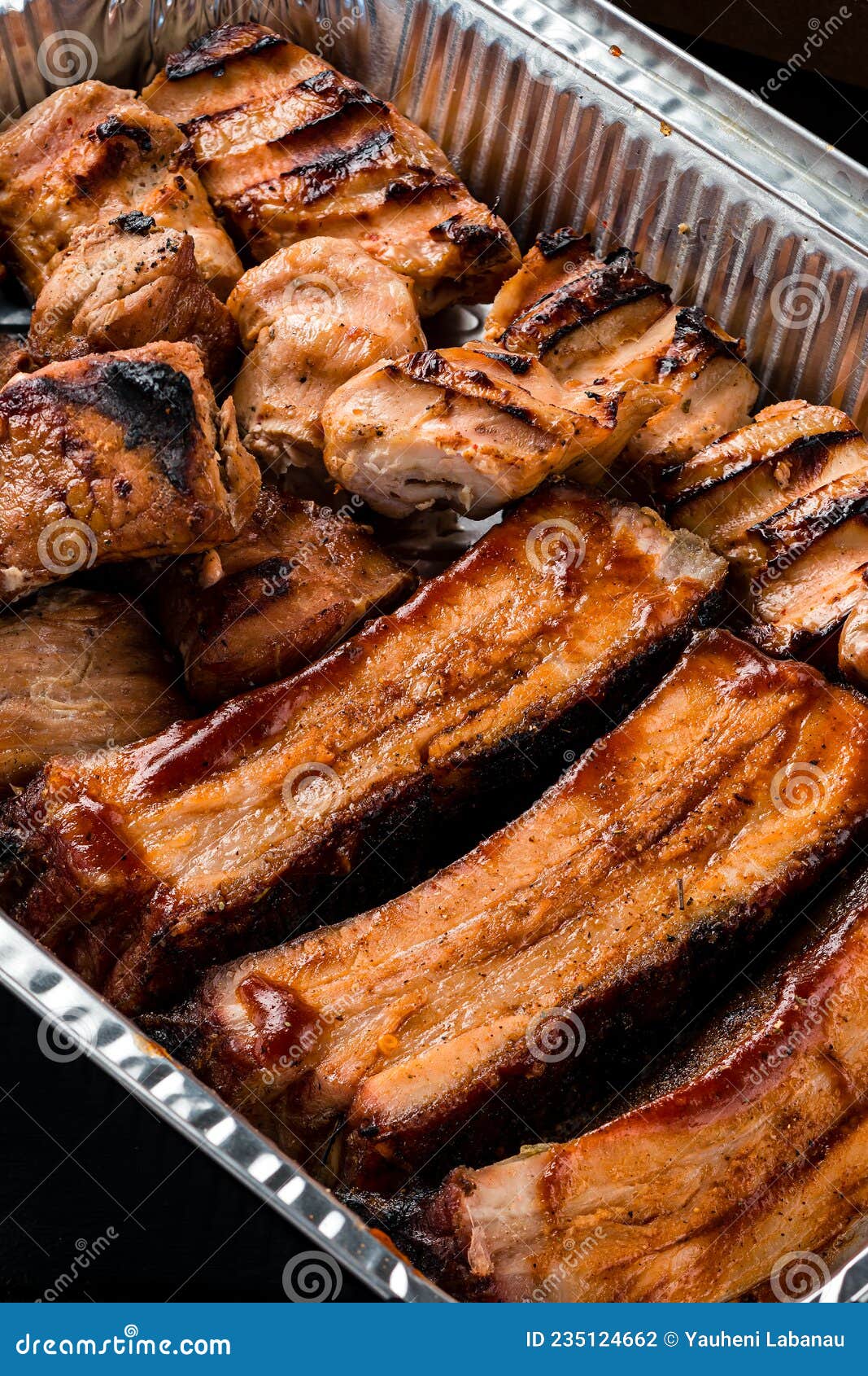 Set of Grilled Ribs and BBQ Meat in a Delivery Box Stock Photo Image