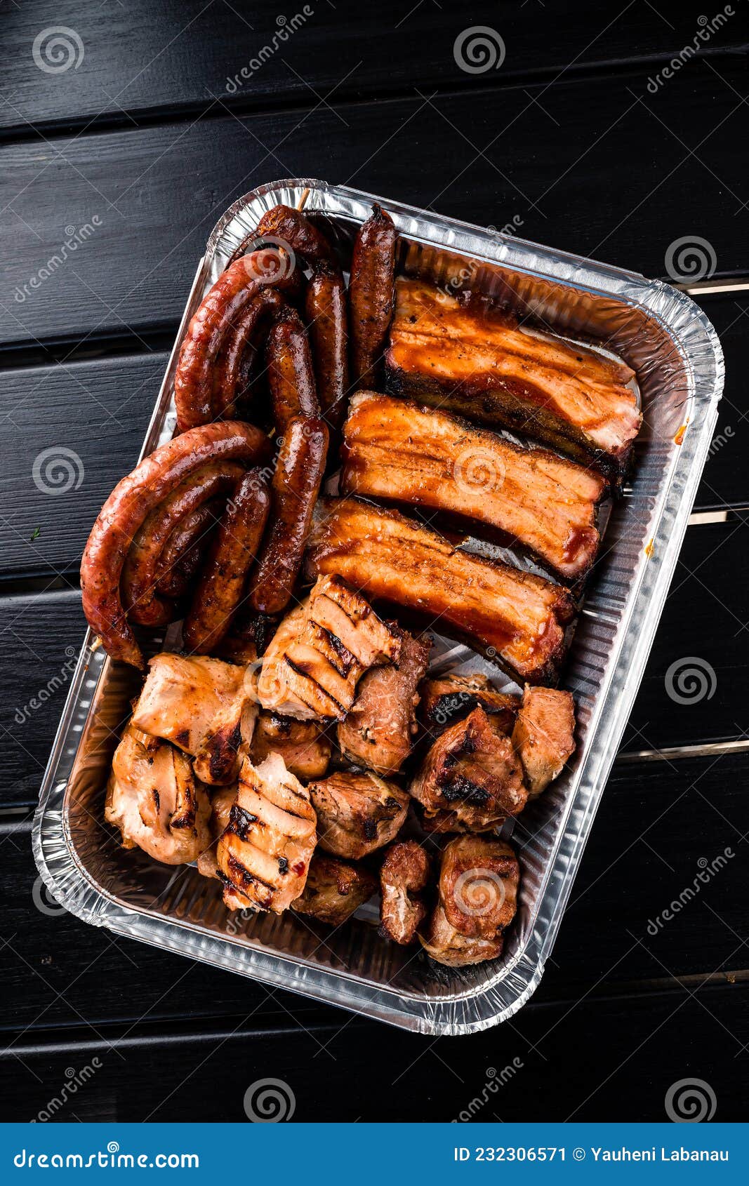 Set of Grilled Ribs and BBQ Meat in a Delivery Box Stock Image Image