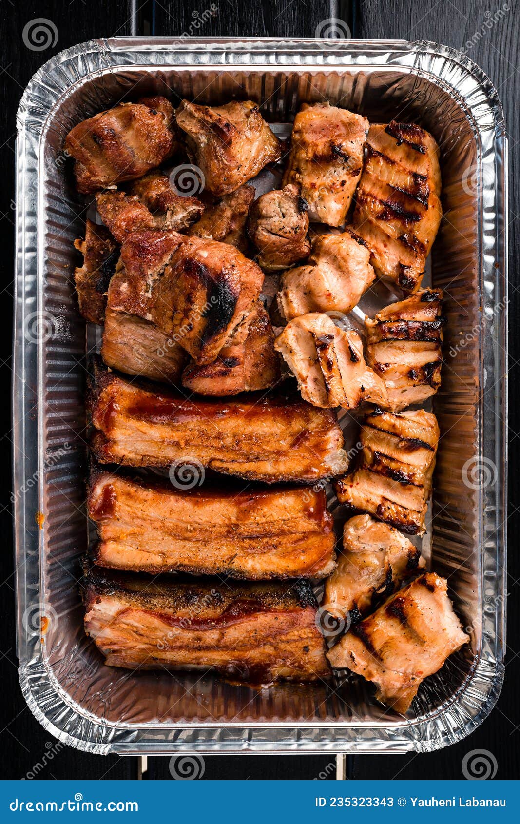 Set of Grilled Ribs and BBQ Meat in a Delivery Box Stock Image Image