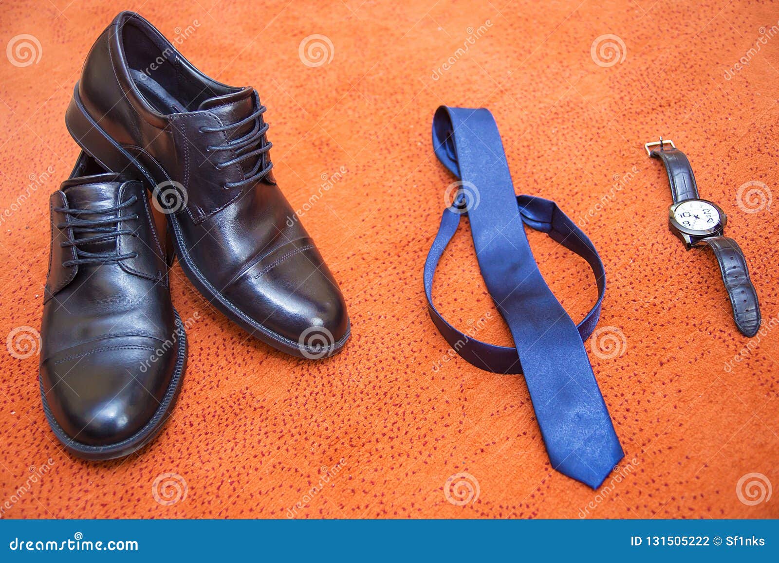 Set of Groom Clothes. Wedding Rings, Shoes, Cufflinks and Bow Tie Stock ...