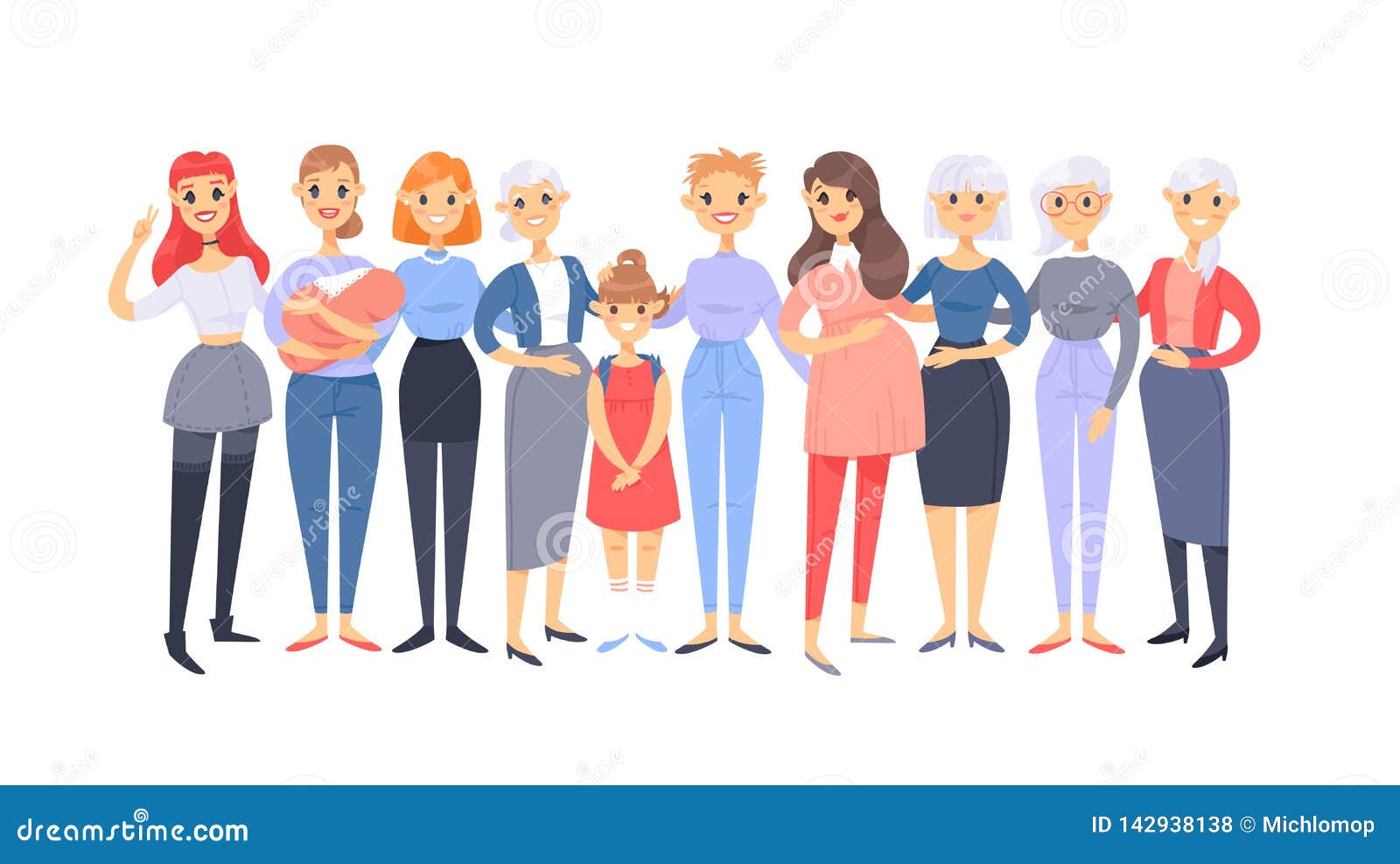 Set of a Group of Different Caucasian Women. Cartoon Style European Characters of Different Ages. Vector Illustration American Stock Vector - Illustration of happy, change: 142938138 Set of a Group of Different Caucasian Women. Cartoon Style European Characters of Different Ages. Vector Illustration American Stock Vector - Illustration of happy, change: 142938138