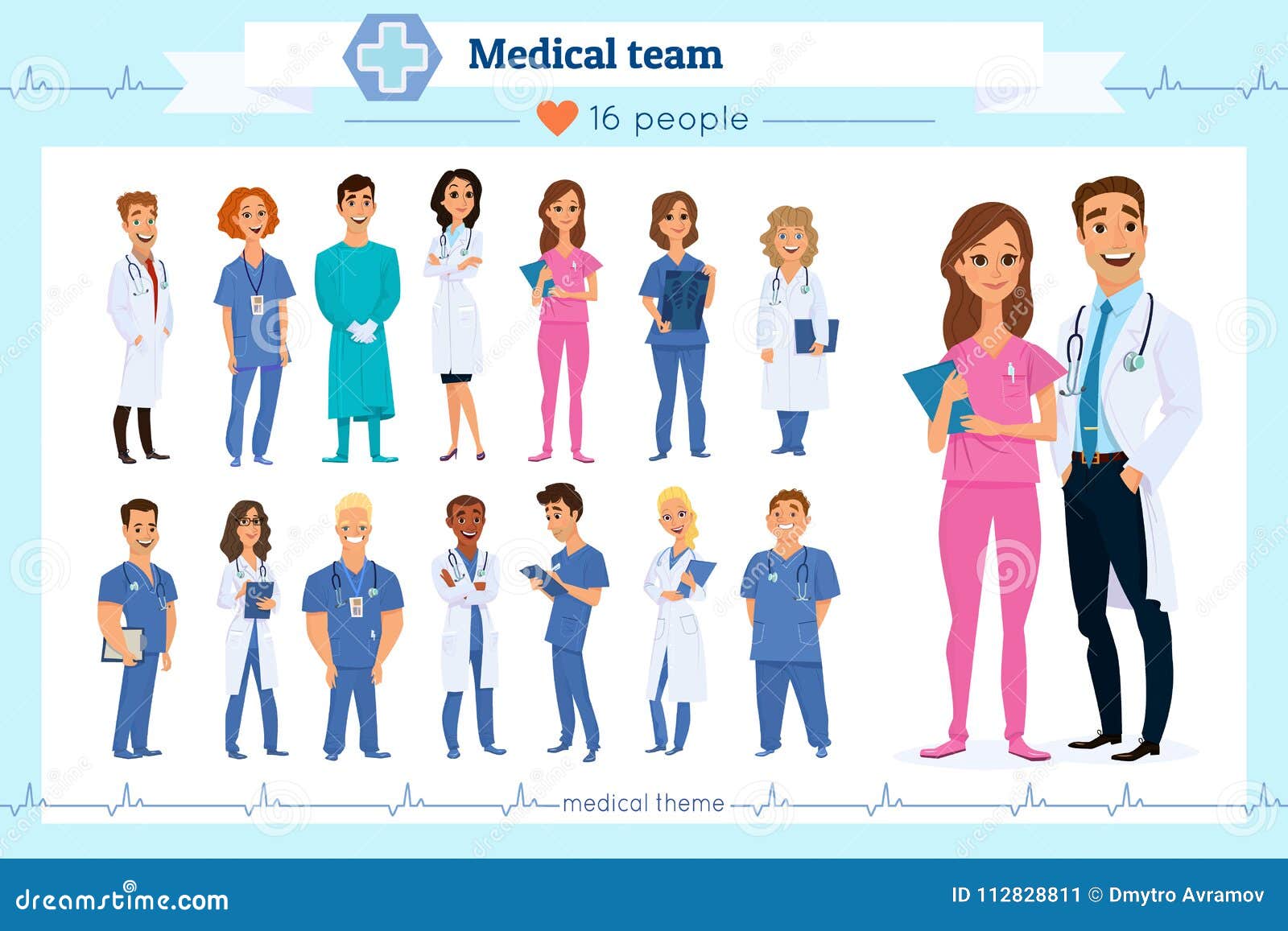 set of group doctors, nurses and medical staff people, on white.different nationalities.flat style.hospital medical team