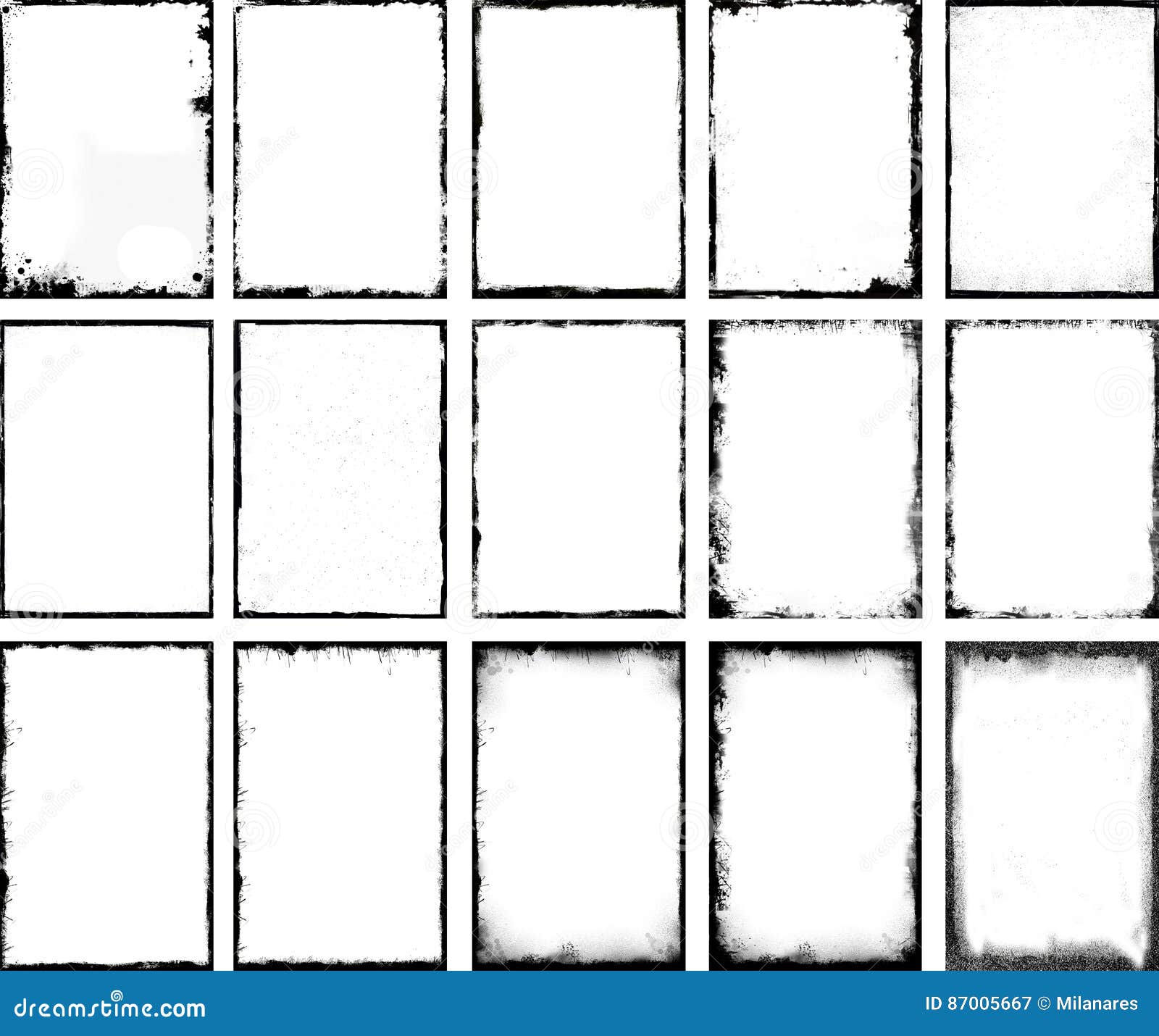 A Set of 15 Grunge Frames Made with Paint, Chalks and Charcoal. Stock