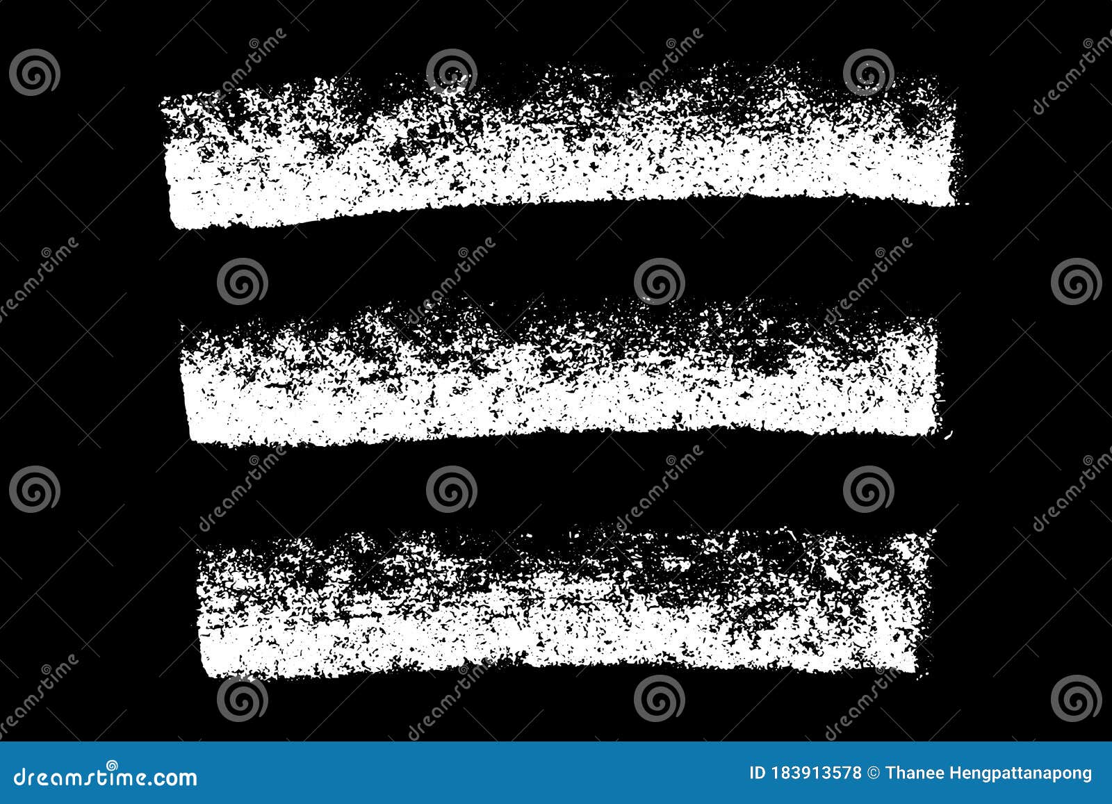 Set of Grunge White Chalk Texture Stripe Brush on Black Background