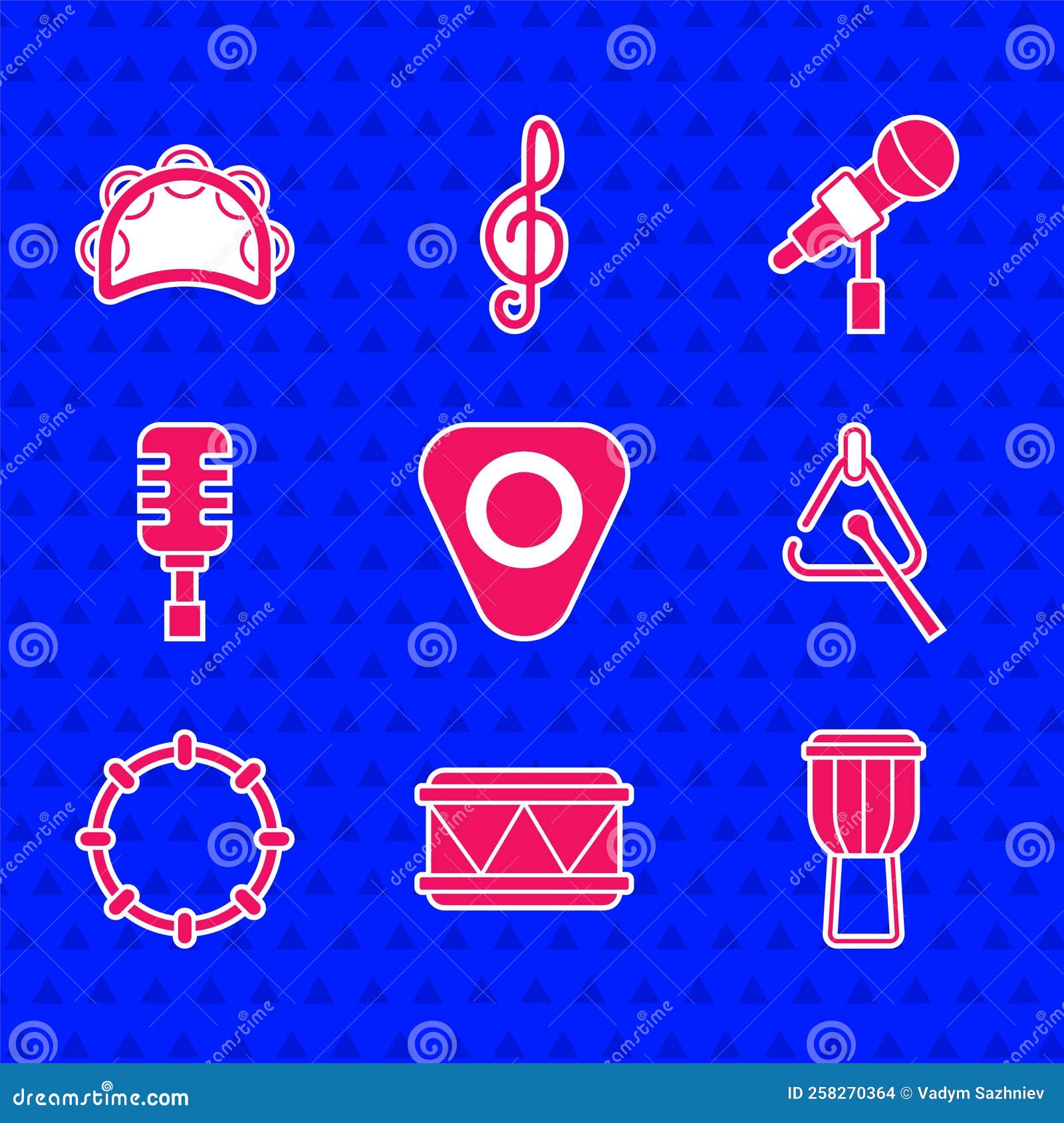 Set Guitar Pick, Drum, Triangle, Tambourine, Microphone, and Icon