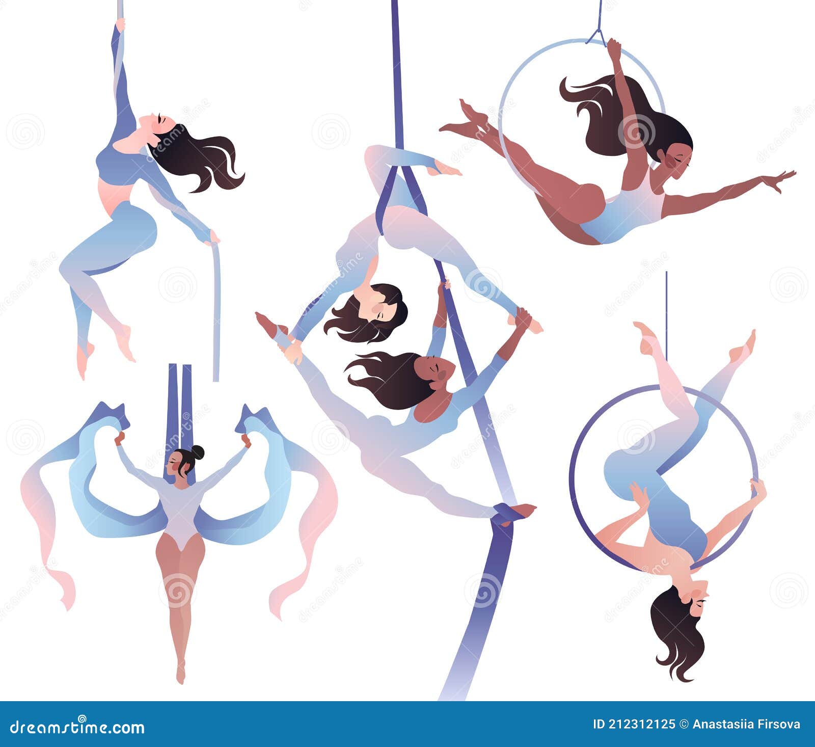 Set with Gymnasts on Aerial Silks, on a Ring, on a Rope. Simple Vector  Color Illustration Stock Vector - Illustration of artist, stretching:  212312125