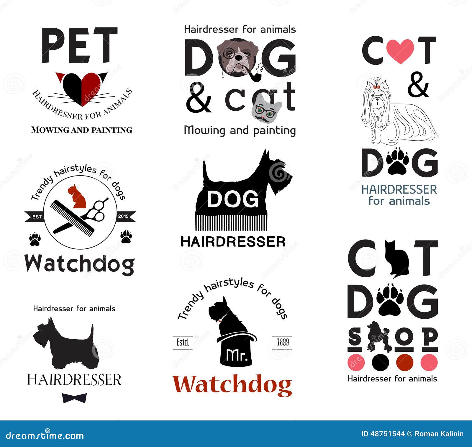 Vector Set: Pet Grooming Labels Vector Illustration Vector Set: Pet Grooming Labels Vector Illustration