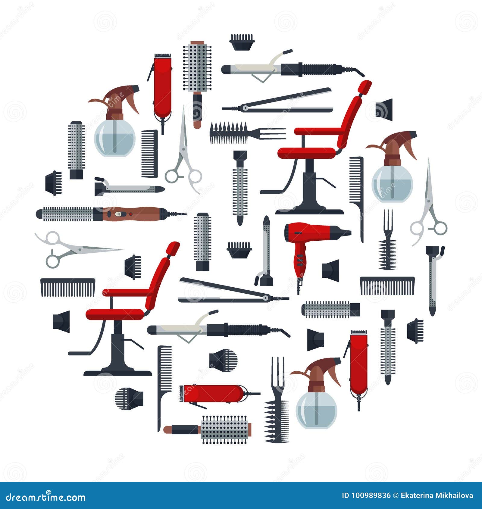 Set Of Hairdresser Objects In Flat Style Isolated On White