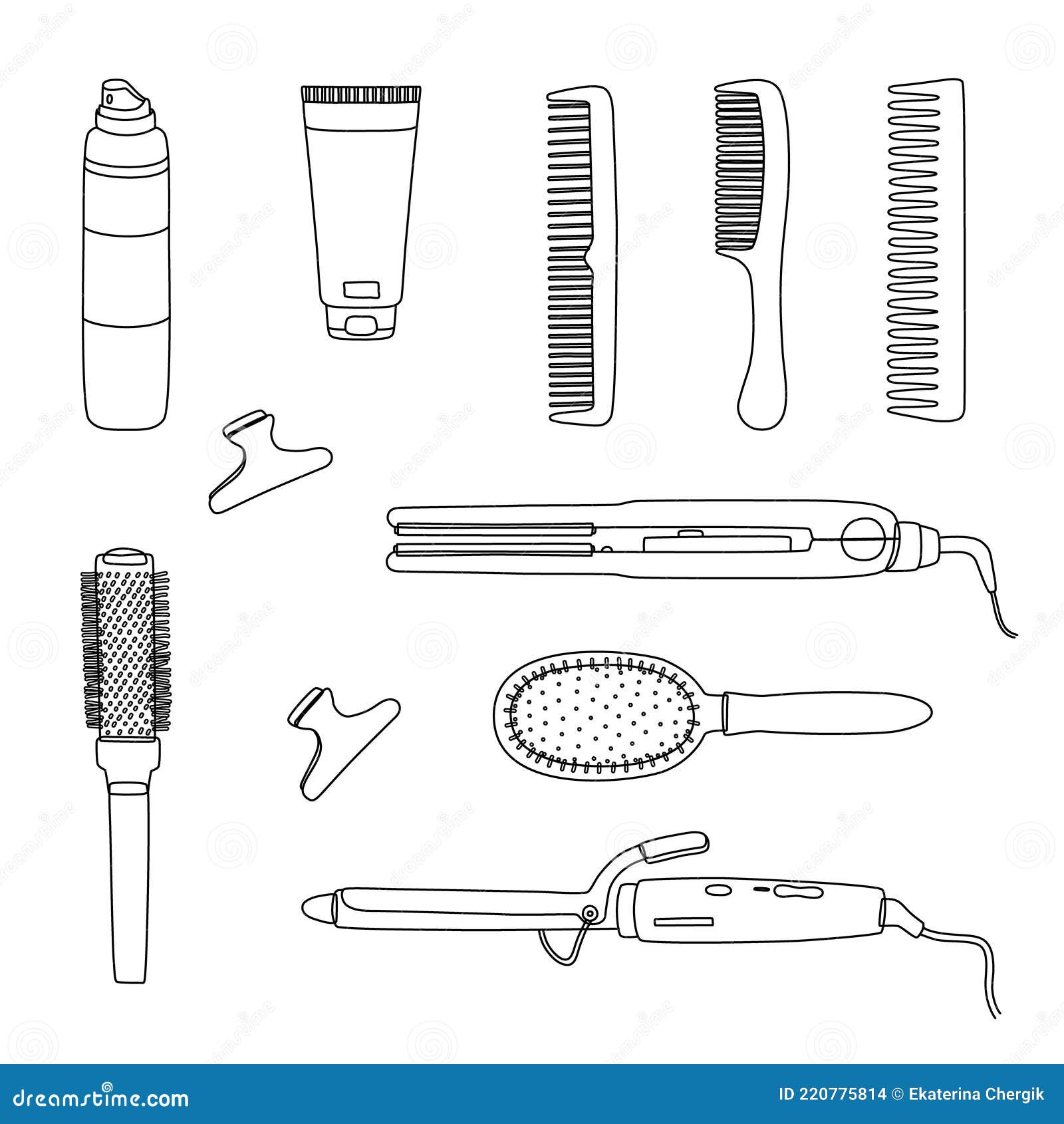 A Set of Hairdressing Tools, Curling Iron, Combs, Styling. a Sketch of  Accessories for a Hair Salon, an Editable Stroke Stock Vector -  Illustration of isolated, barbershop: 220775814