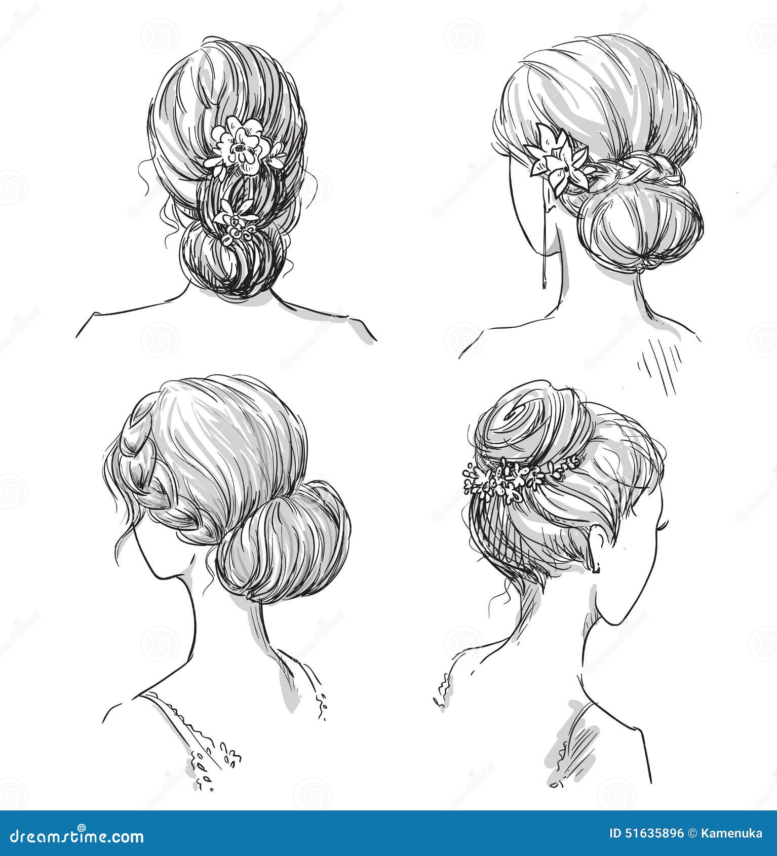 Set Of Hairstyles. Bridal Hairdo. Hand Drawn. Stock Vector 