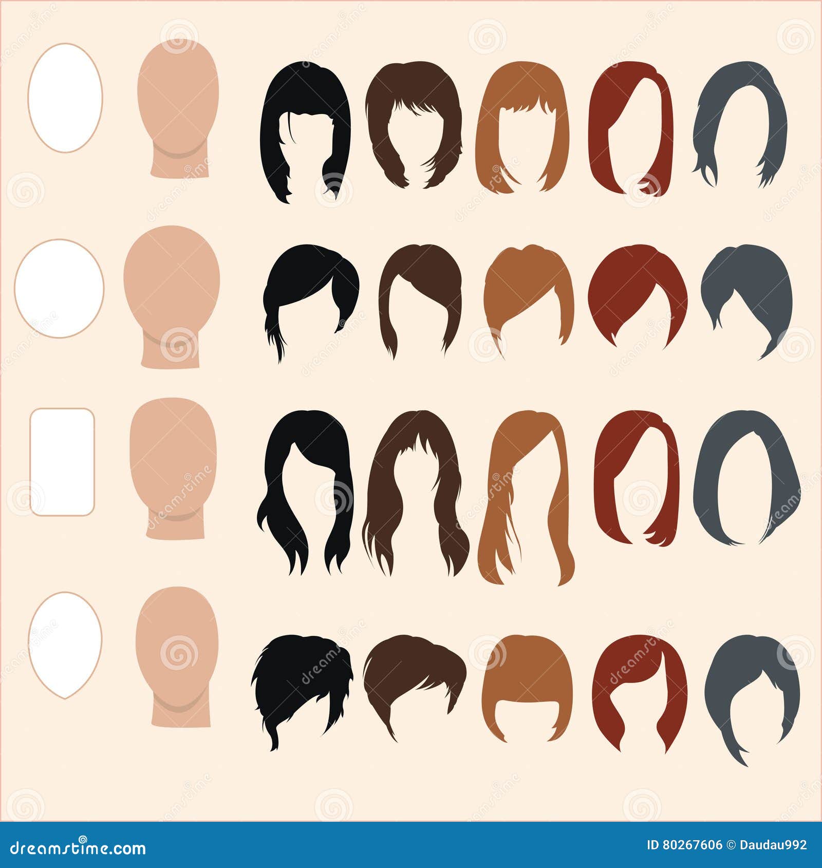 Set of Hairstyles for Different Face Shapes Stock Vector - Illustration