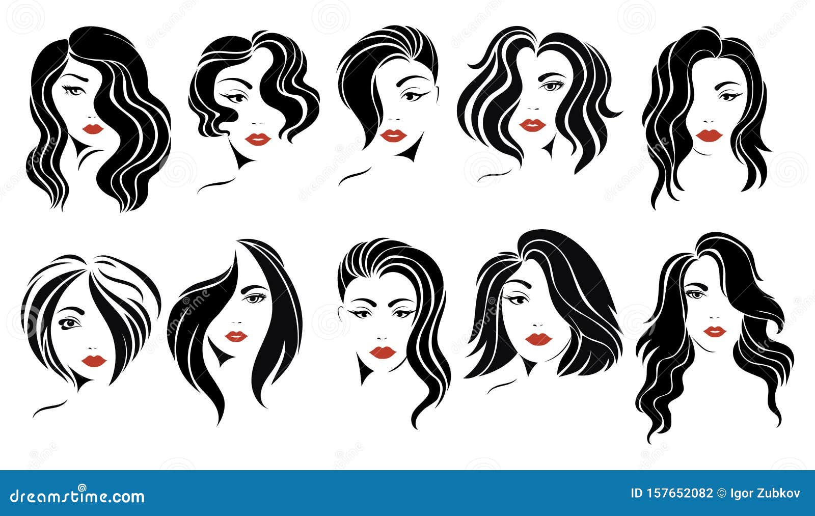 Set of Hairstyles for Women. Collection of Black Silhouettes of Hairstyles  for Girls. Fashionable Hairstyles. Stock Vector - Illustration of girl,  makeup: 157652082