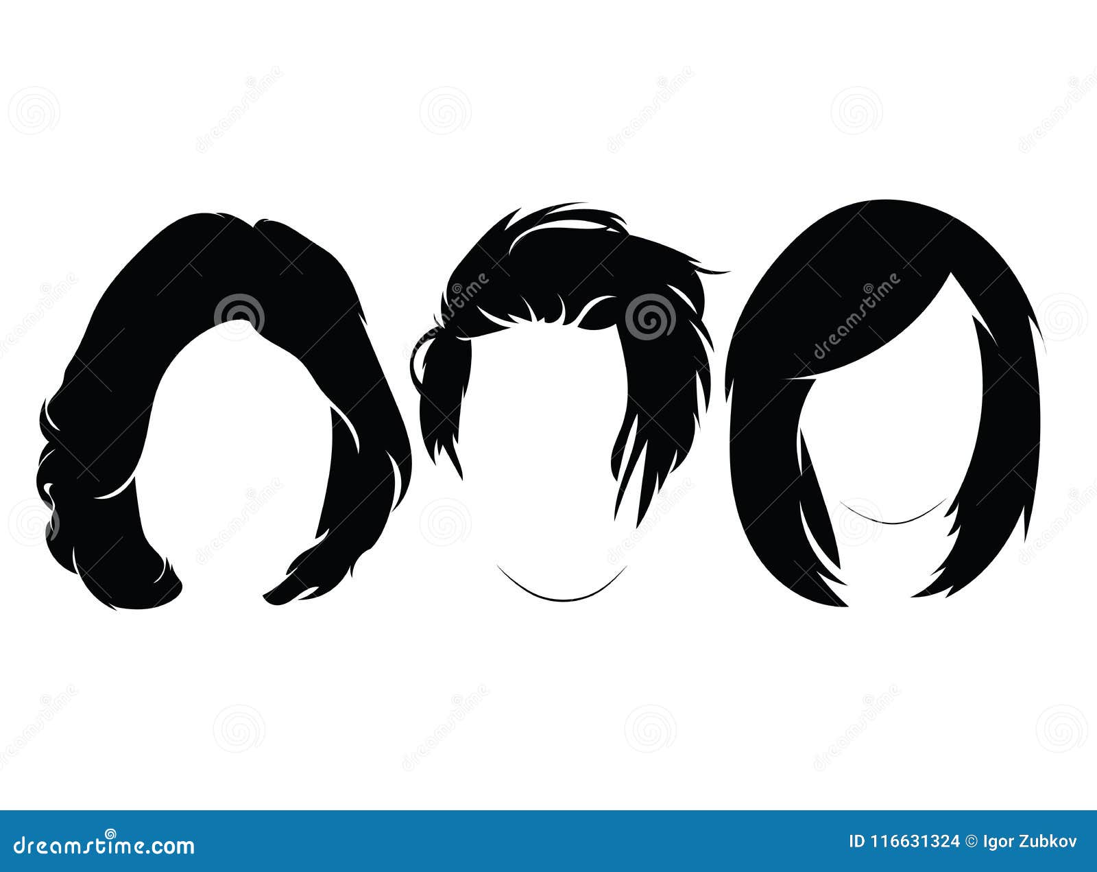 Set Of Hairstyles For Women. Collection Of Black Silhouettes Of