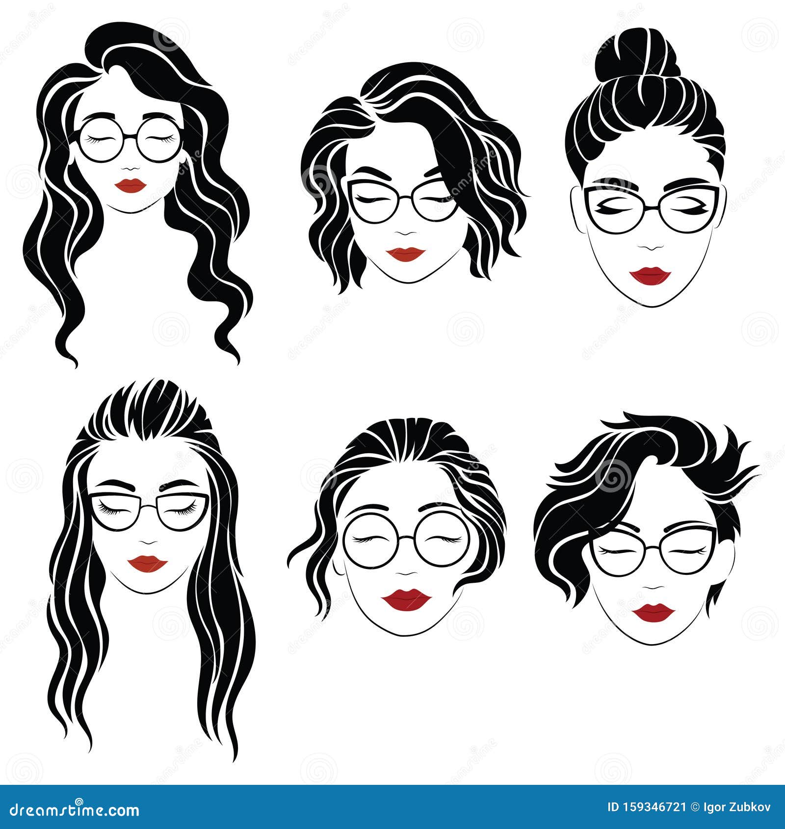 Set of Hairstyles for Women with Glasses. Collection of Silhouettes of  Hairstyles for Girl. Vector Illustration for Stock Vector - Illustration of  long, face: 159346721