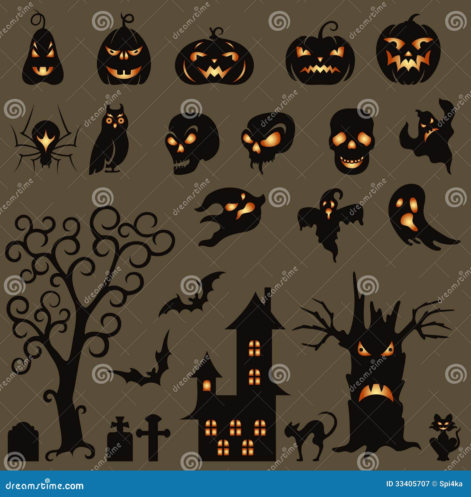 Set of Halloween Design Elements Stock Vector Illustration of face