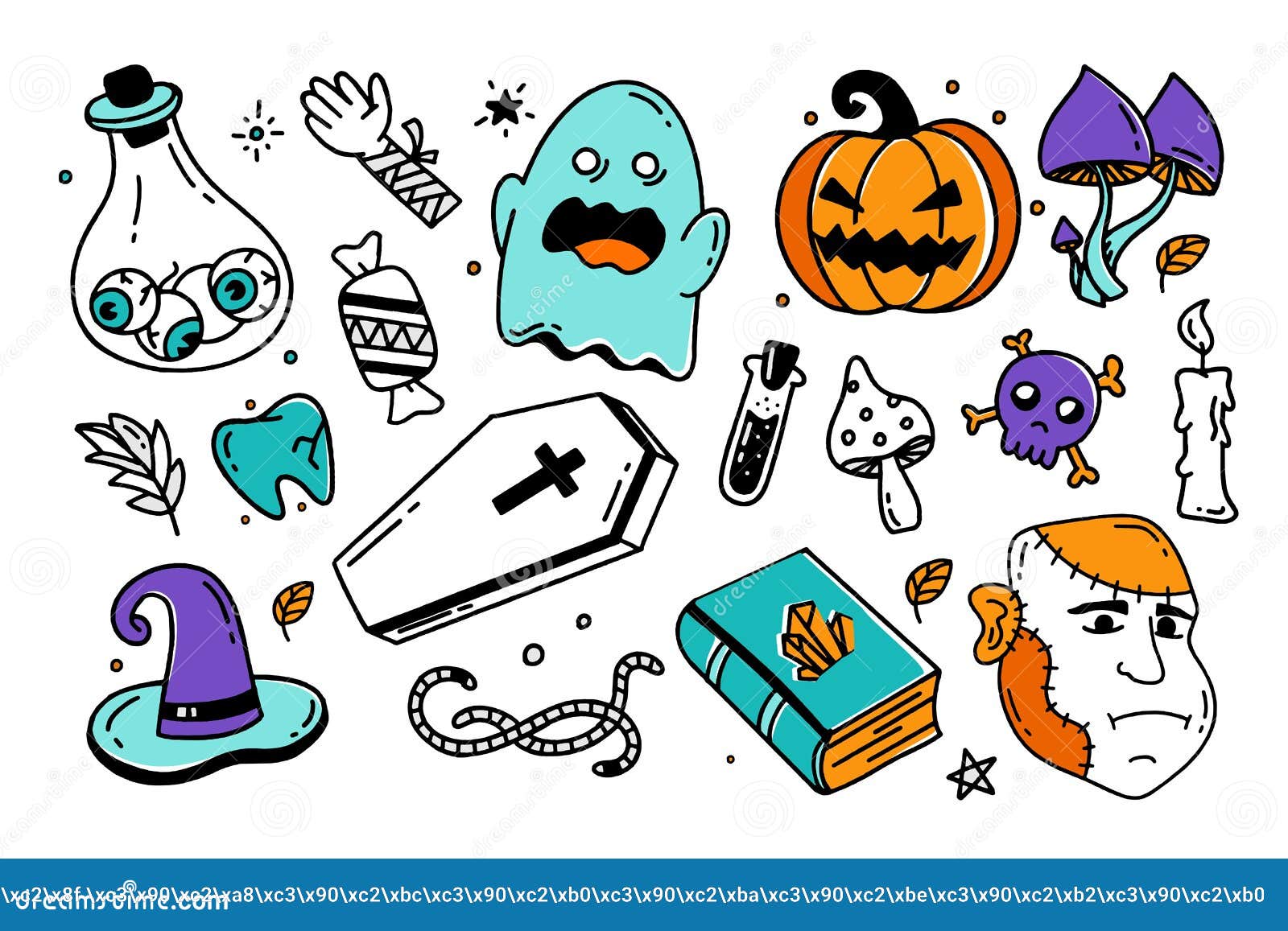 Set of Halloween Elements Doodle Style Vector Design Illustration ...