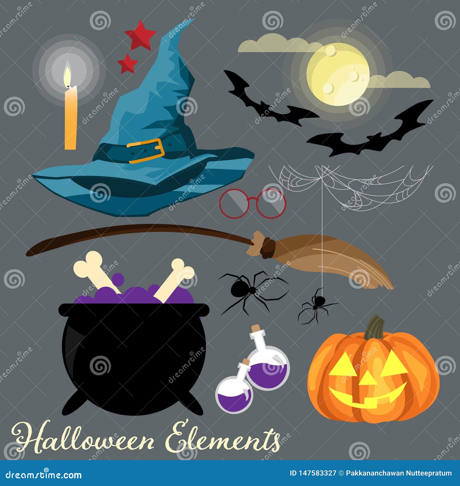 Set of Halloween Elements and Symbols Stock Vector - Illustration of candle, ghost: 147583327