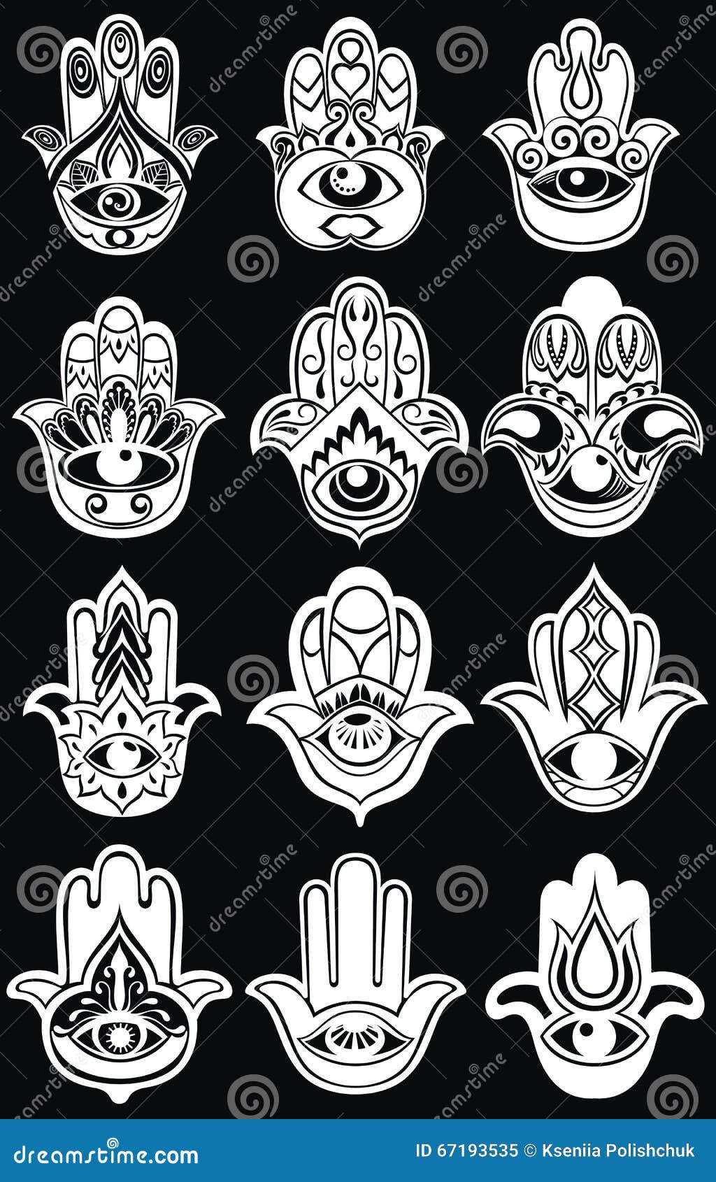 Set of Hamsa hands stock vector. Illustration of ornament - 67193535