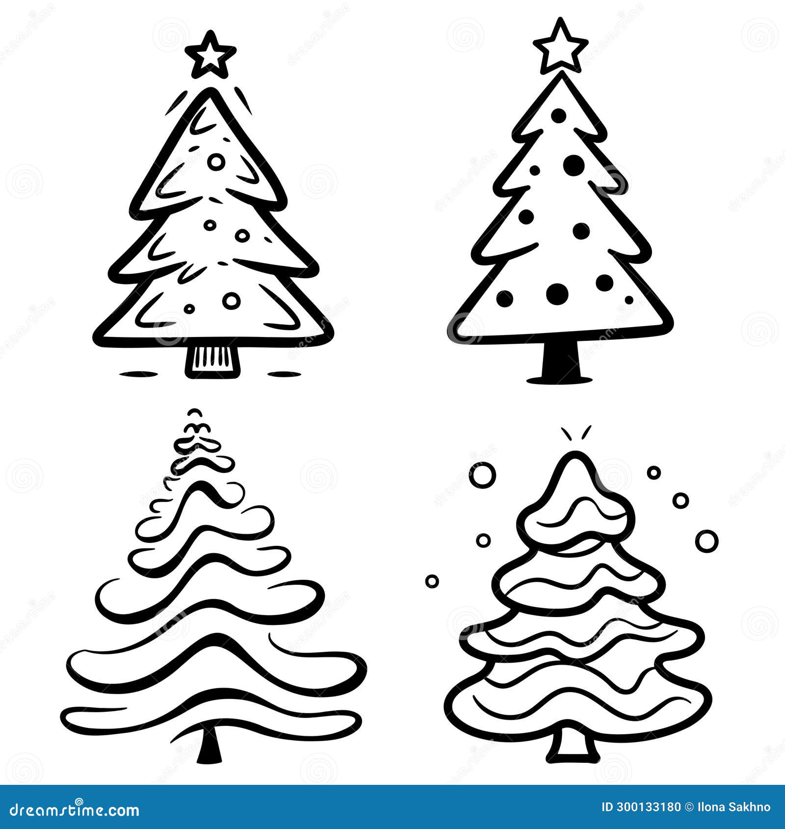 Set of Hand Drawing Christmas Tree Stock Illustration Illustration of