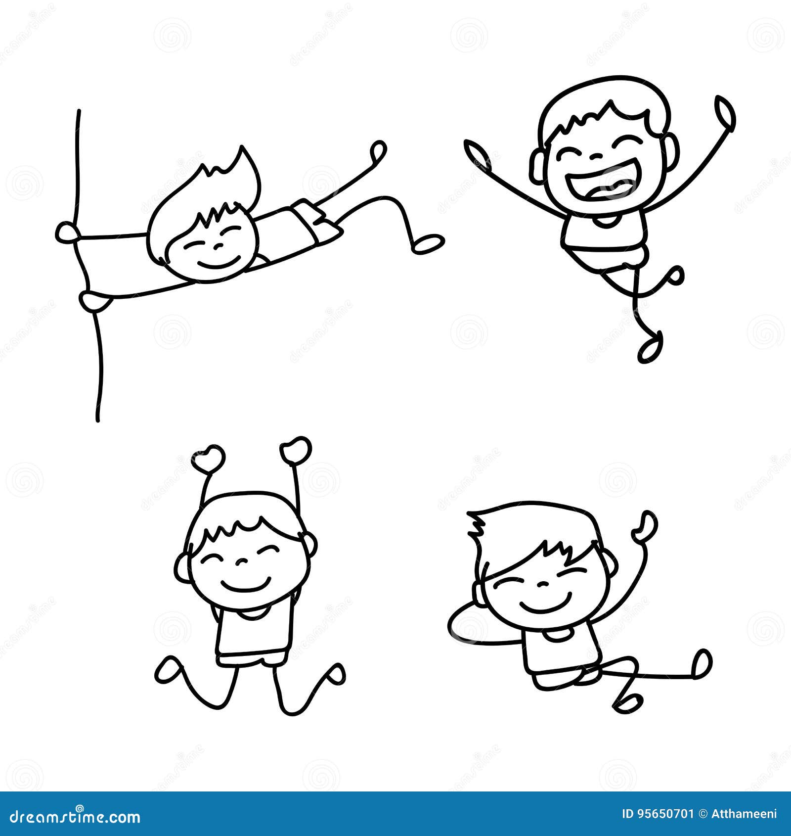 Set Of Hand Drawing Cute Boys Line Art Stock Vector Illustration Of
