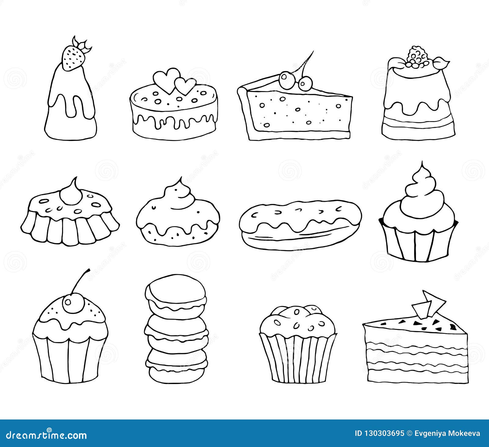 Set of Hand Drawn Bakery Products. Stock Vector Illustration of