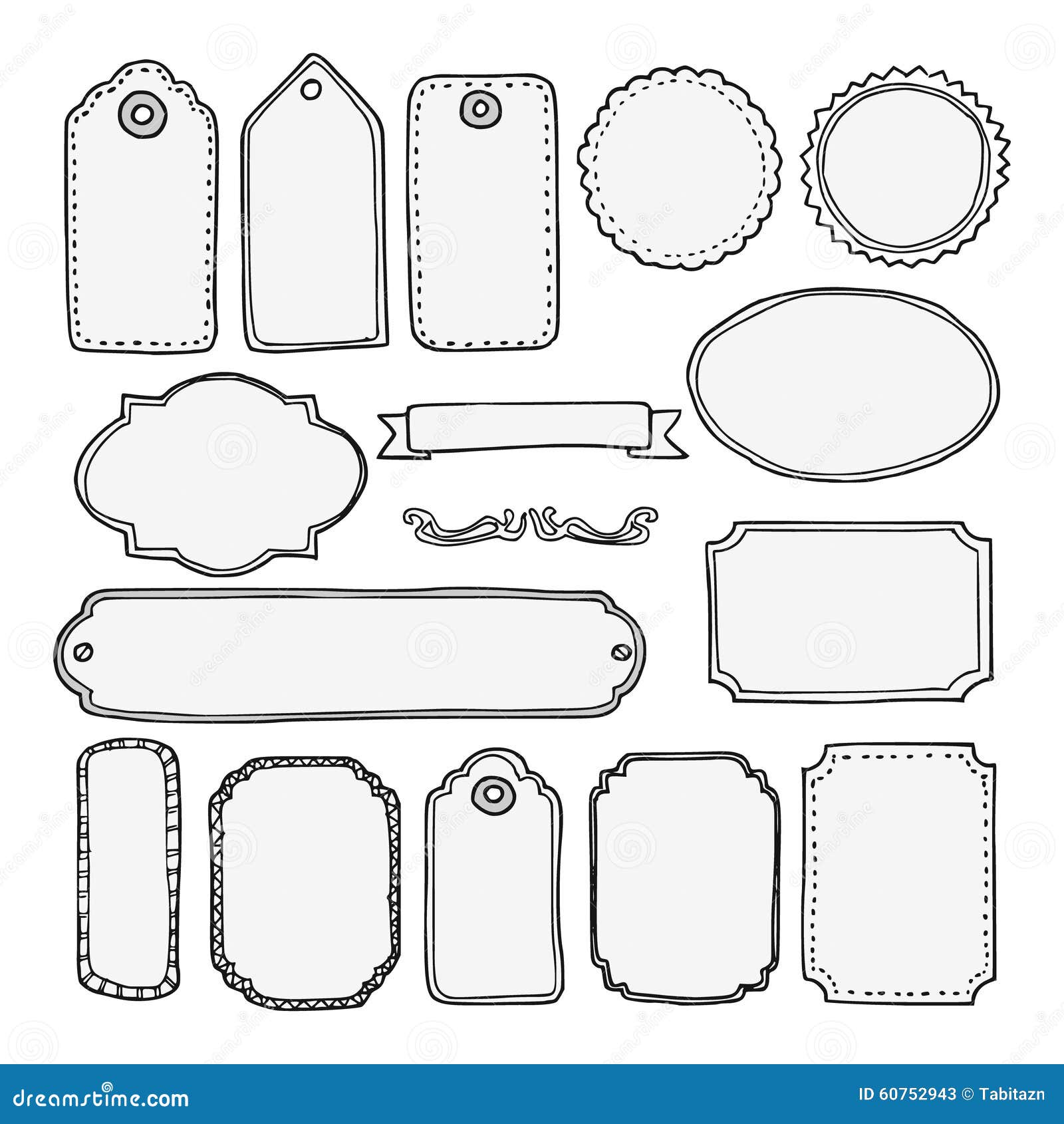 Set of Hand Drawn Blank Vintage Frames, Tags, Labels Stock Vector ...