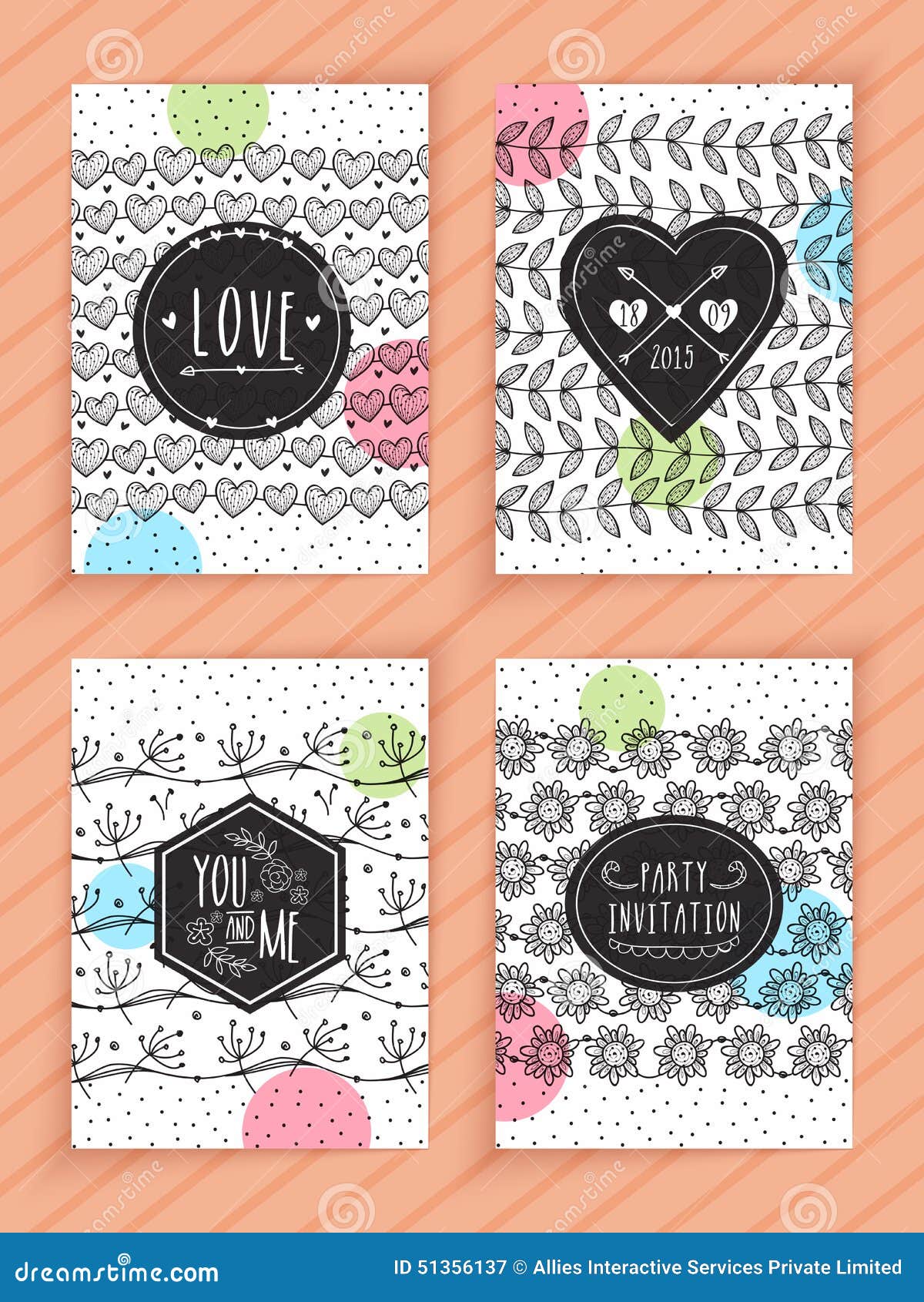 Set of hand drawn cards. stock illustration. Illustration of card