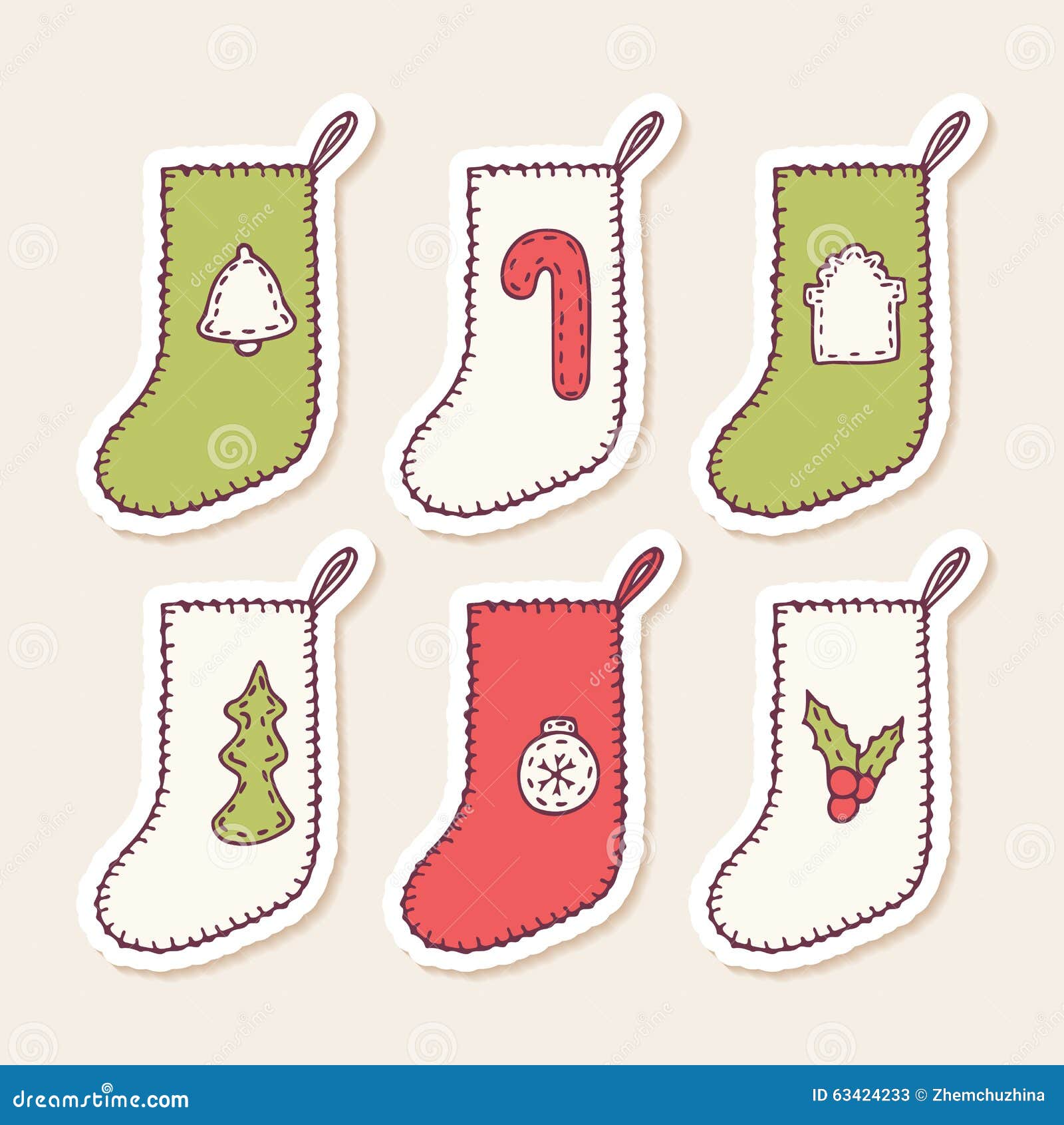 Set of Hand Drawn Christmas Sock Stickers Stock Vector - Illustration ...