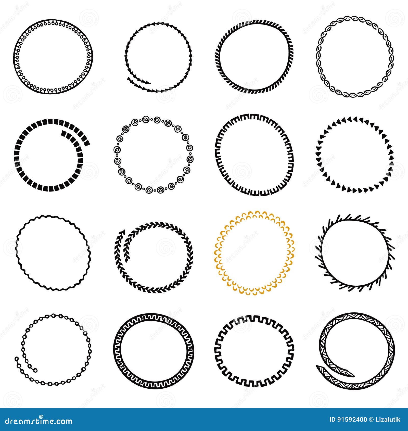 Download Set Of Hand Drawn Circle Frames In Ethnic Style Stock Vector Illustration Of Emblem Banner 91592400