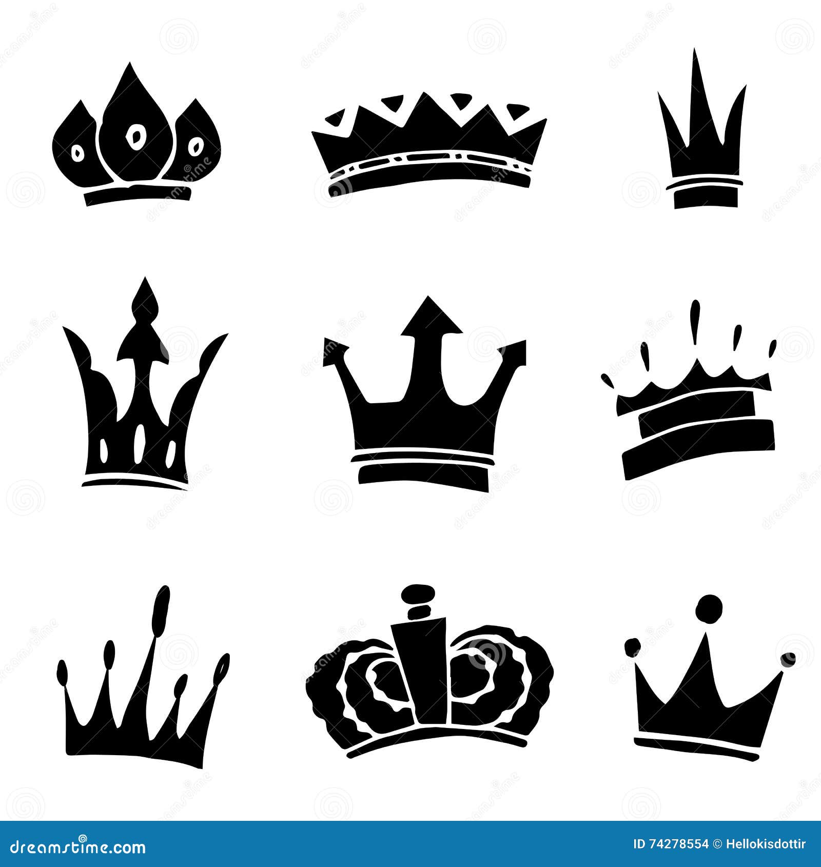 Set of hand-drawn crowns stock vector. Illustration of king - 74278554