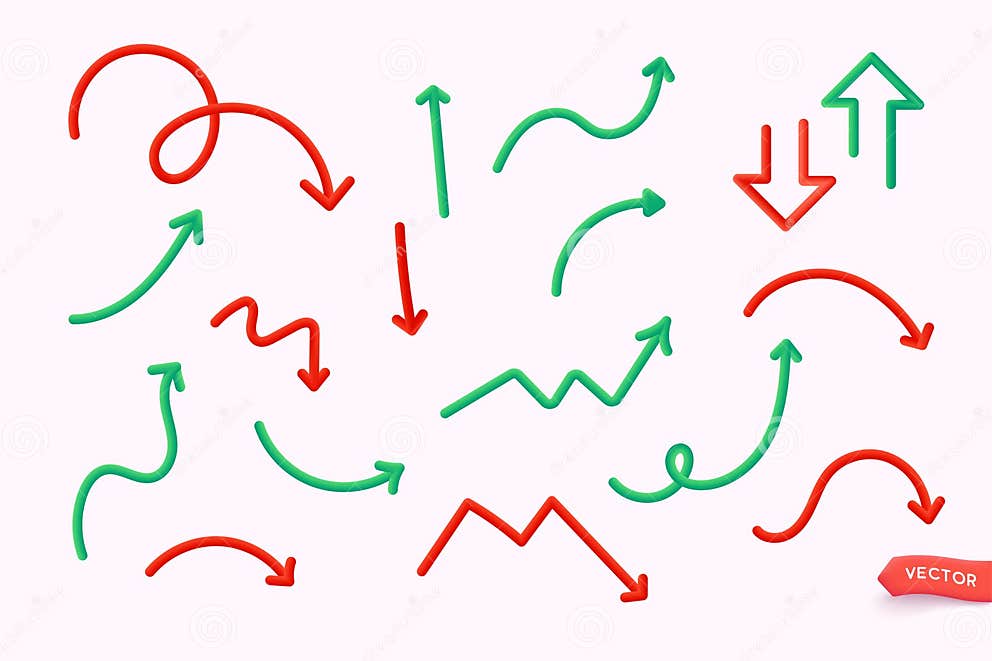 Set of Hand Drawn 3d Style Arrow. Red and Green Stock Vector ...