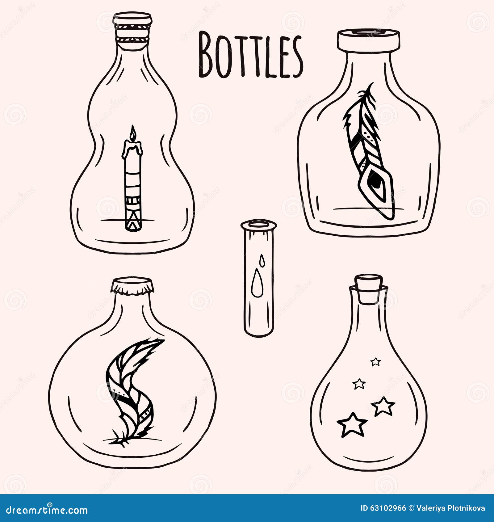 Set of Handdrawn Doodle Bottles Stock Vector Illustration of