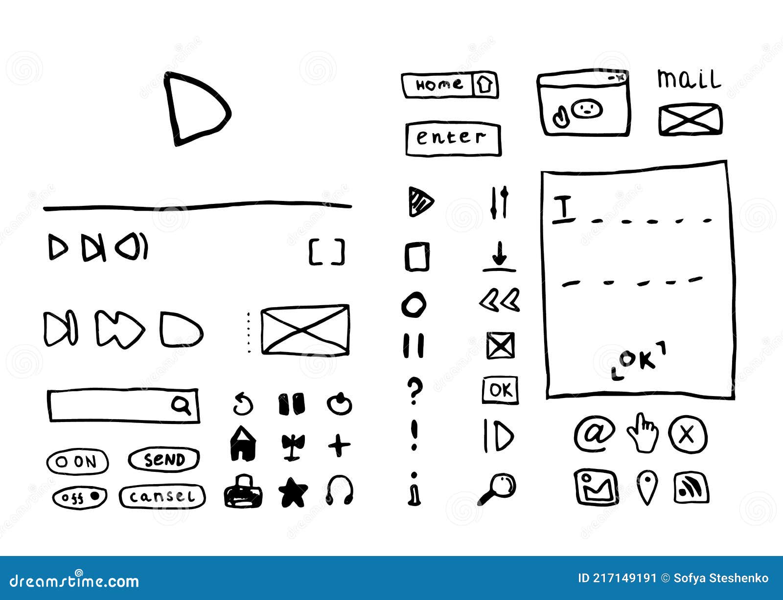 Set of Hand Drawn Doodle Icons Website Development Buttons Element ...