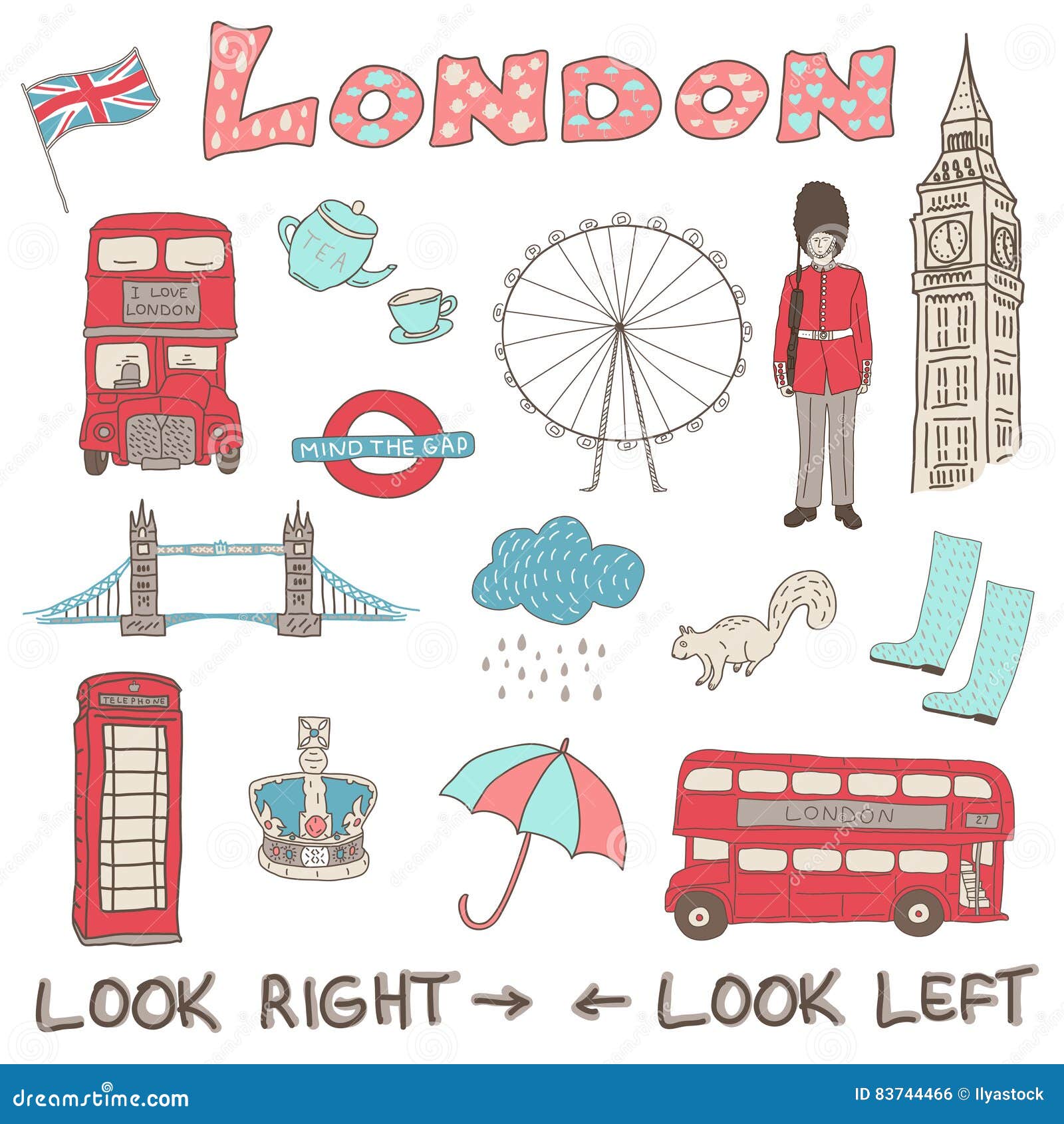 Set of Hand Drawn Doodles of London, England Editorial Photo