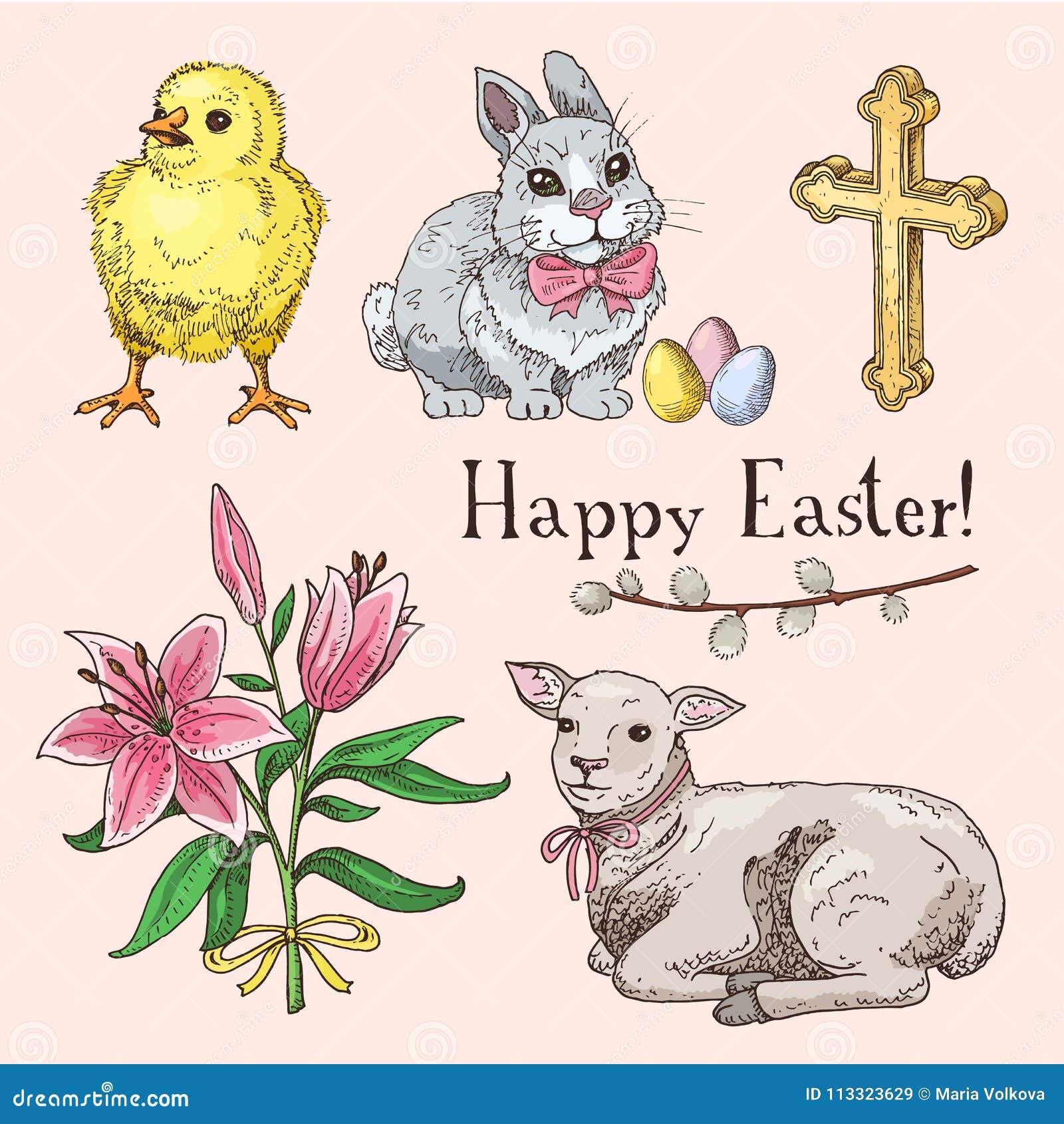 Set of Hand Drawn Easter Symbols Stock Vector - Illustration of banner, celebration: 113323629