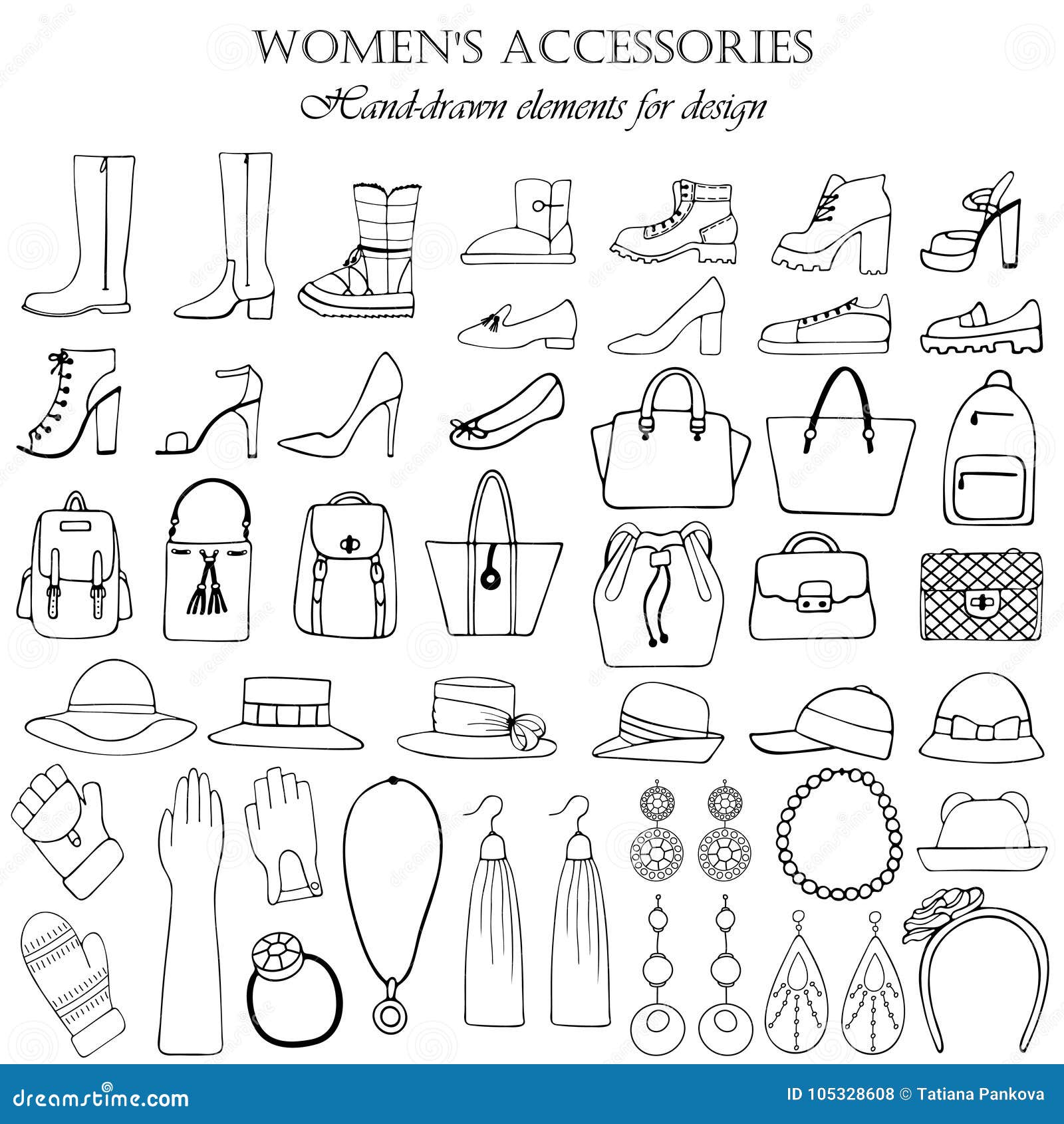 A Set of Handdrawn Elements for the Design of Female Accessories