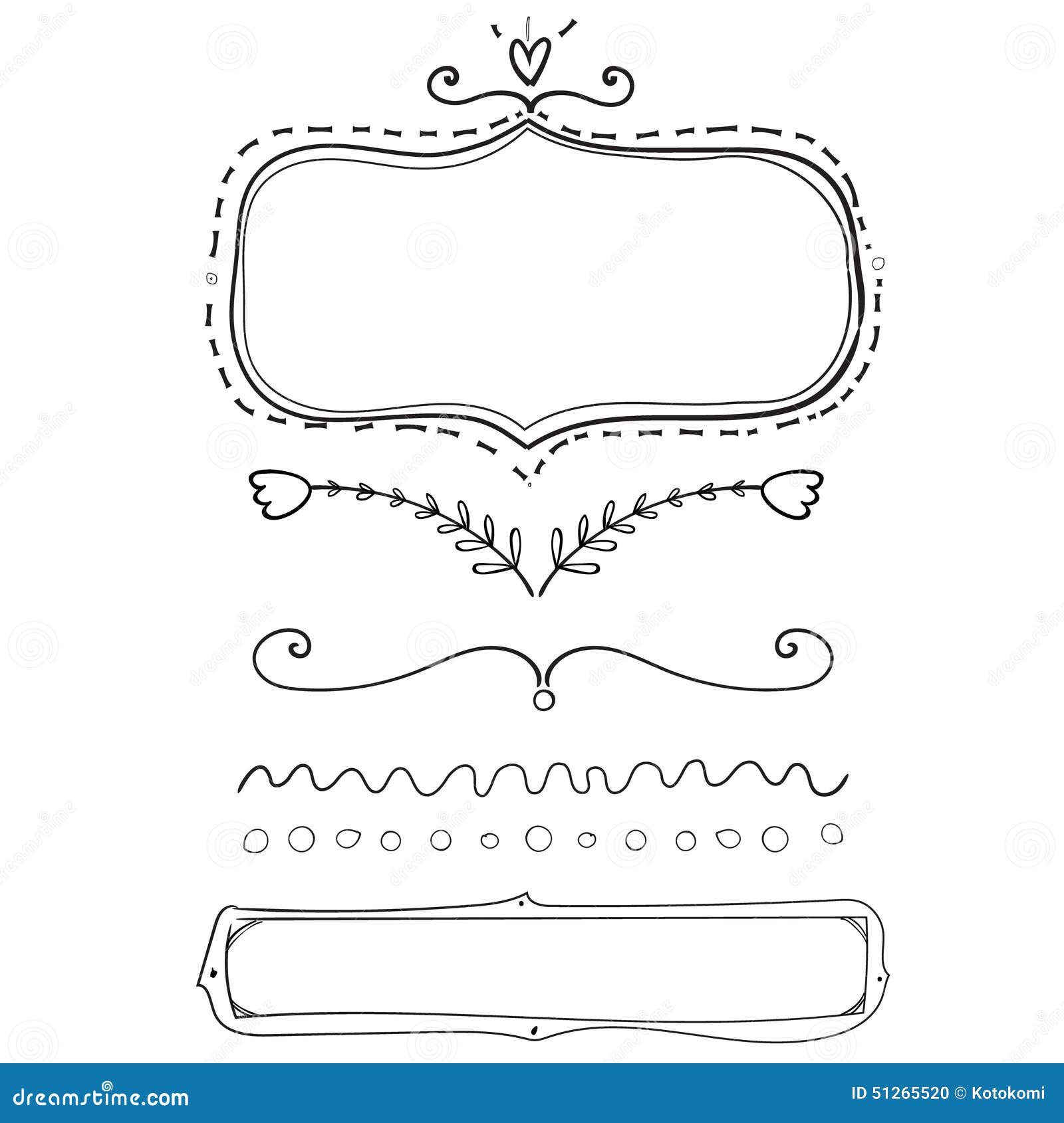 Set Of Hand Drawn Frame And Dividers. Doodle Stock Vector 
