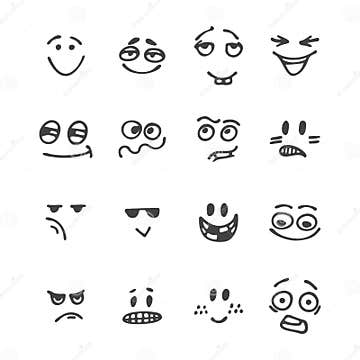 Set of Hand Drawn Funny Faces. Happy Faces. Different Emotions Stock ...
