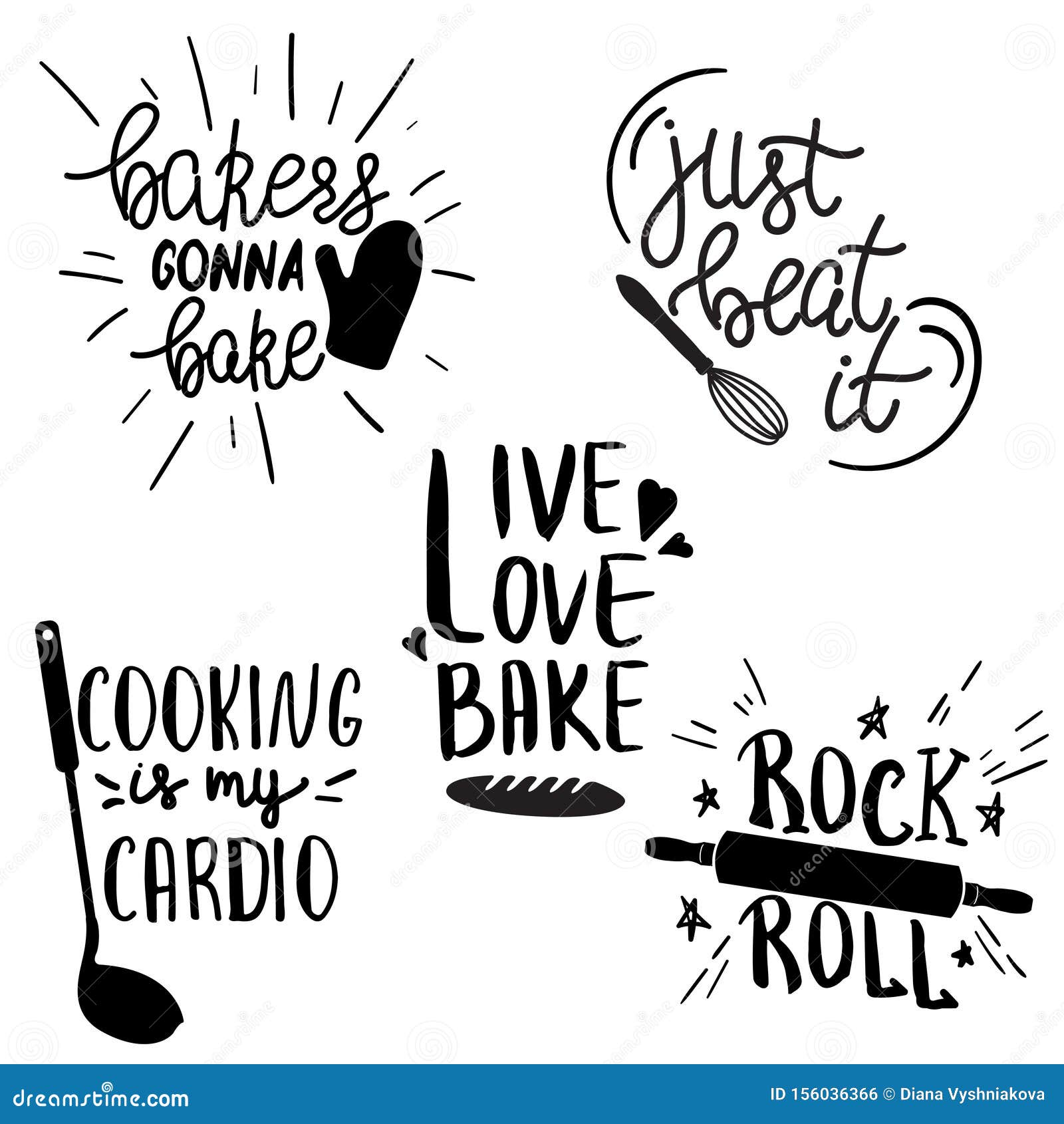Set of Hand Drawn Funny Sayings for Kitchen or Restaurant Poster Stock  Vector - Illustration of cooking, badge: 156036366
