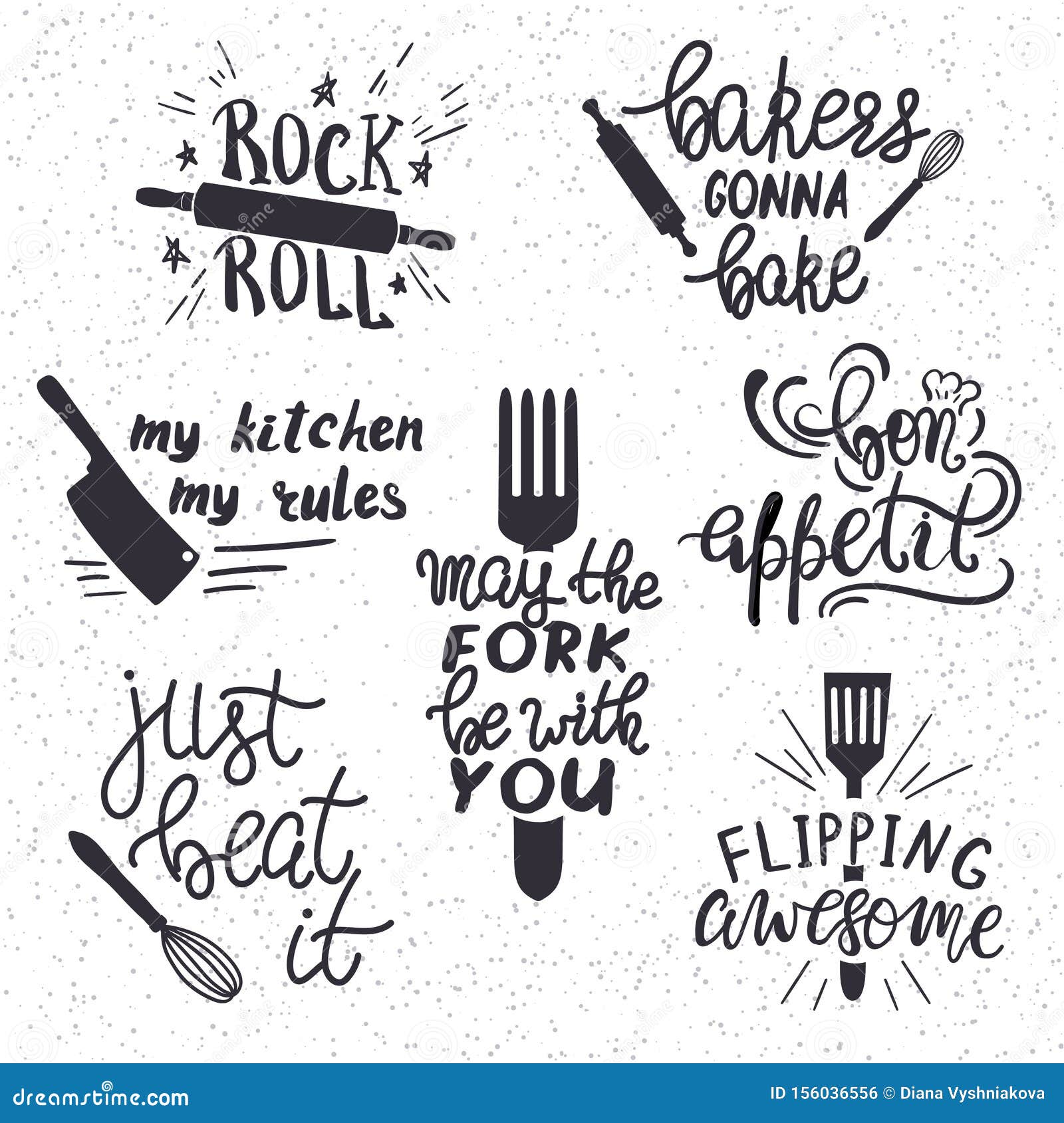 Set of Hand Drawn Funny Sayings for Kitchen or Restaurant Poster Stock  Vector - Illustration of love, menu: 156036556